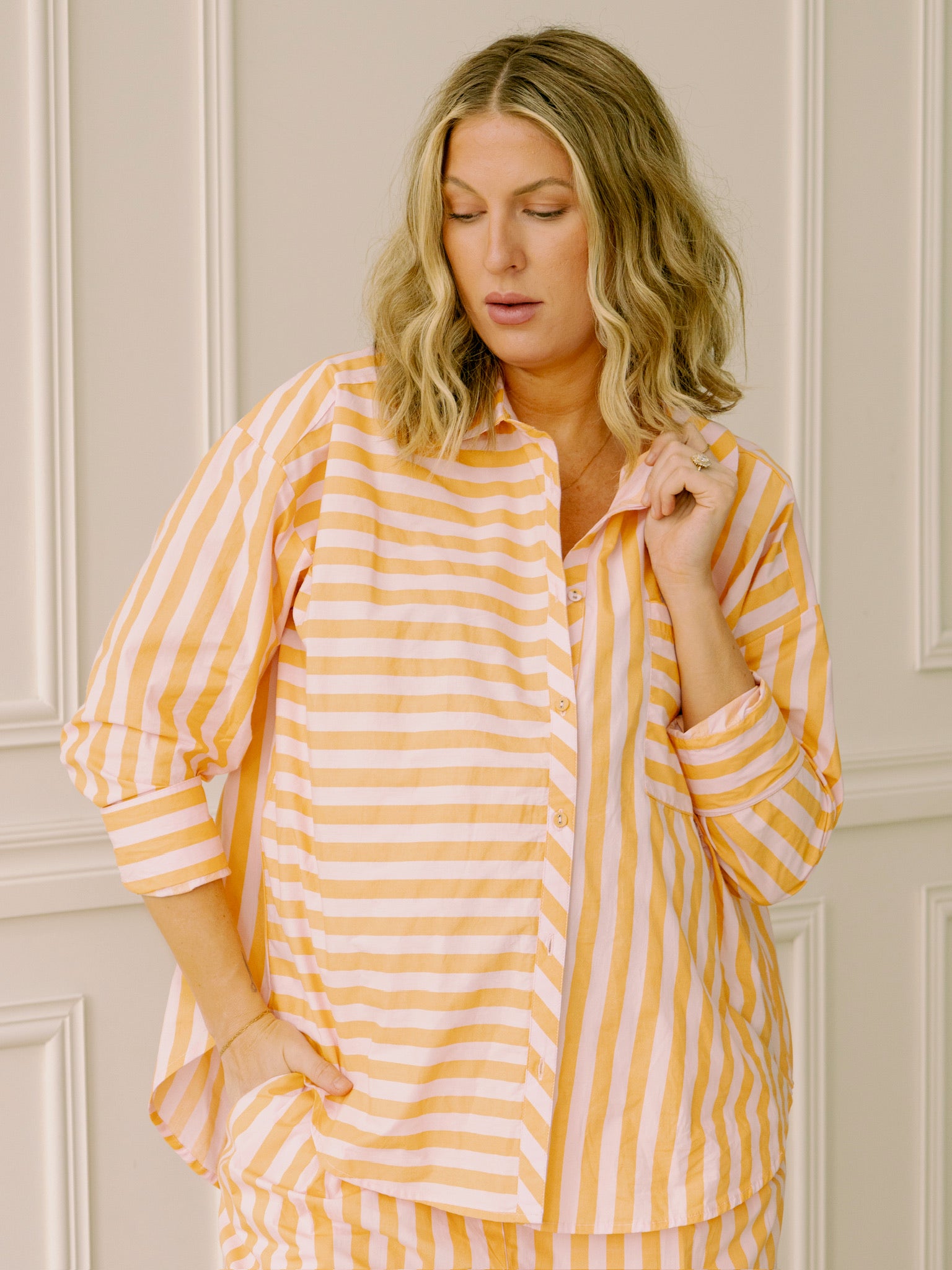 dRA Matera Top in Orange/Pink Stripe