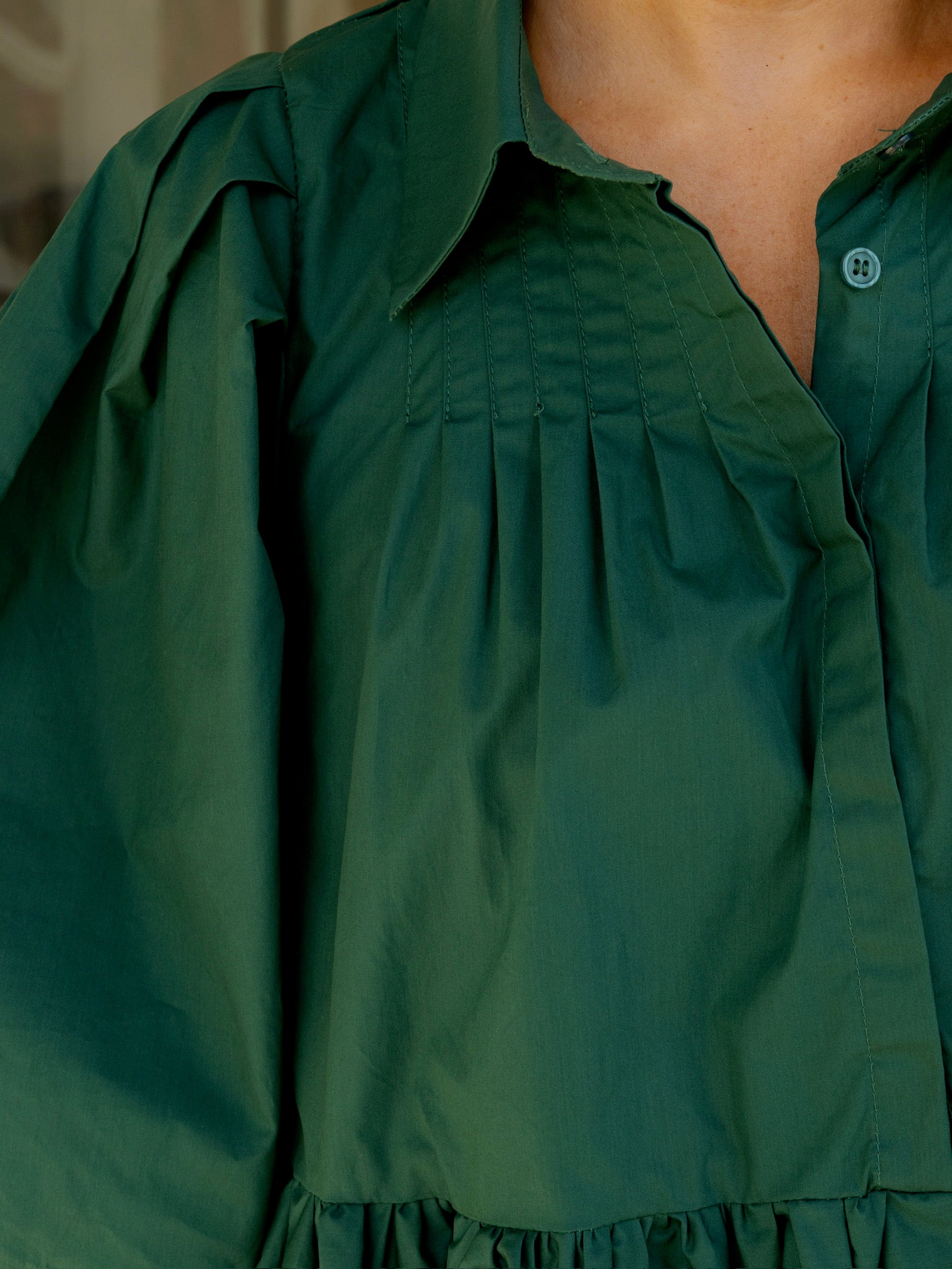 Meet Me in Santorini Hunter Green Poplin Blouse