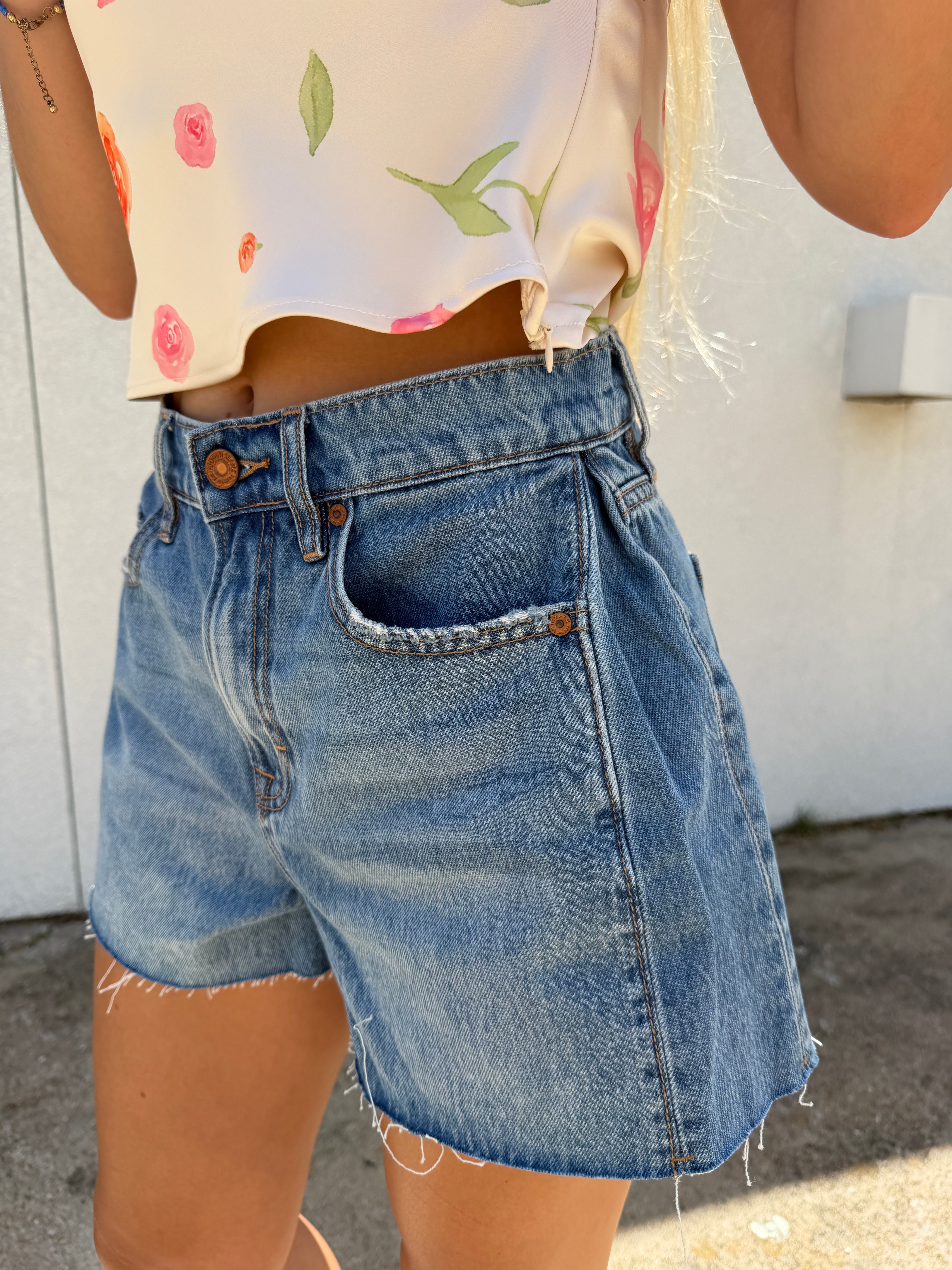 A-Line Medium Wash Denim Shorts