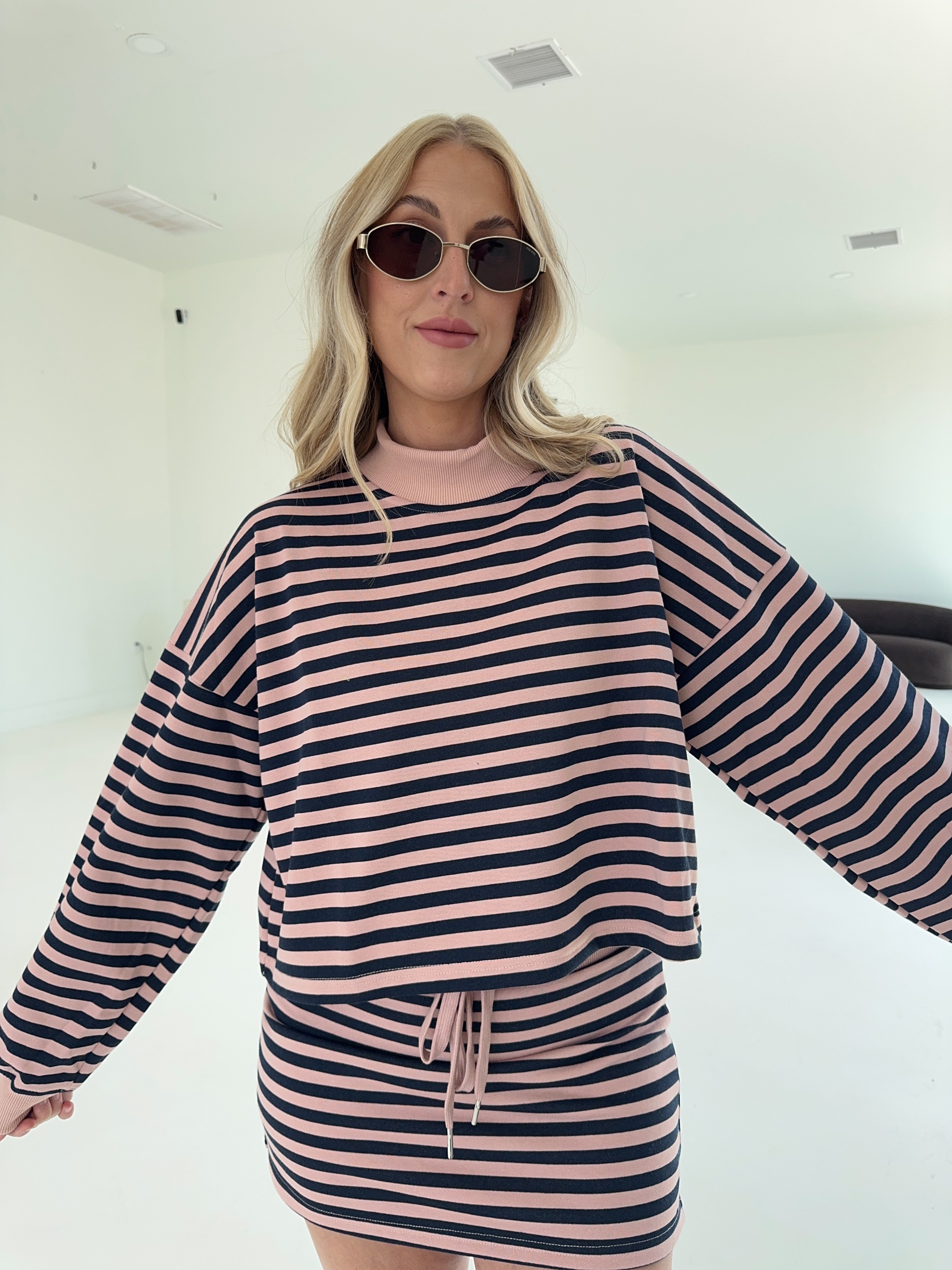 Weekender Long Sleeve Stripe Top - Blush/Navy