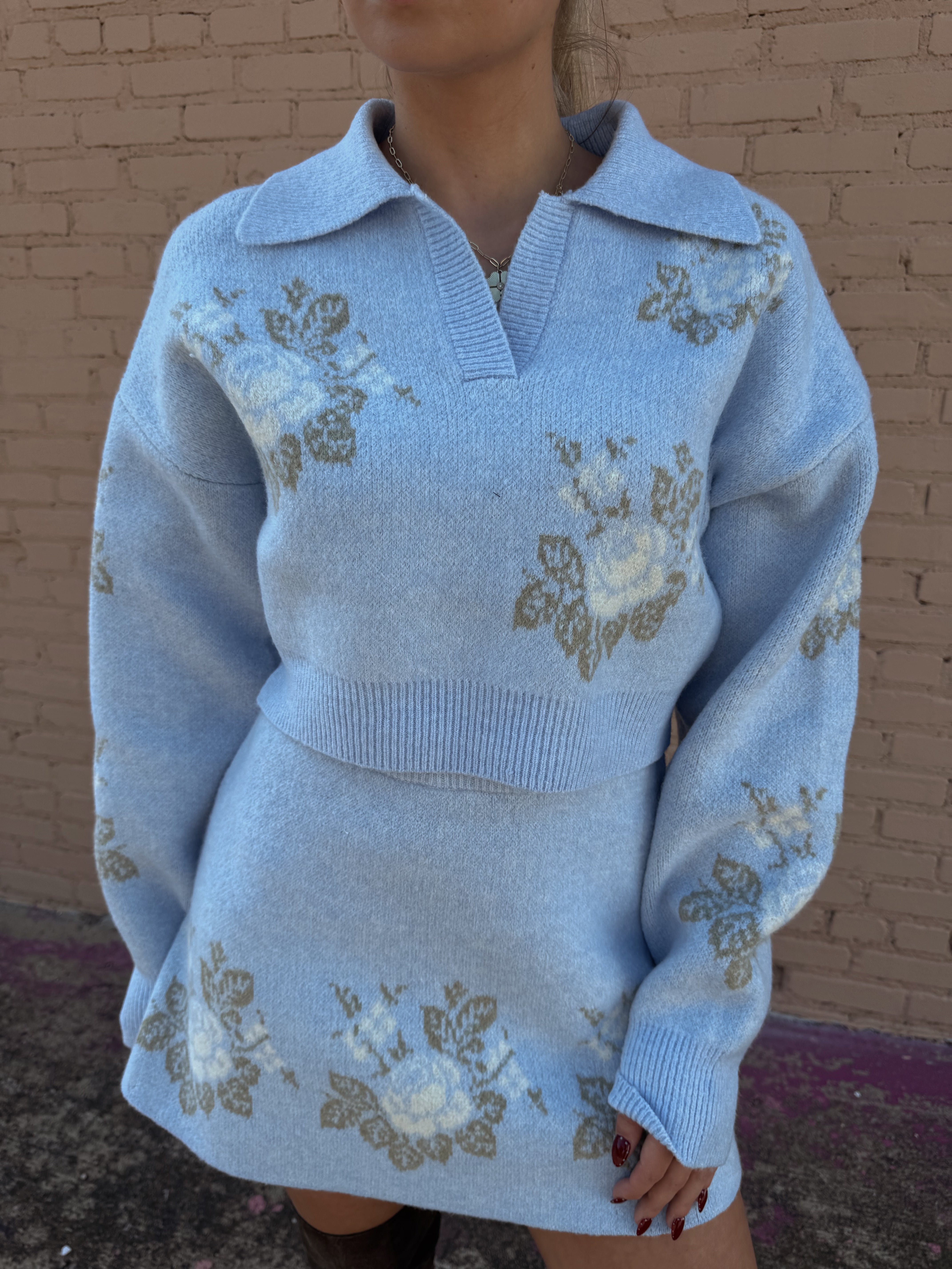 Blue Floral Skirt Set