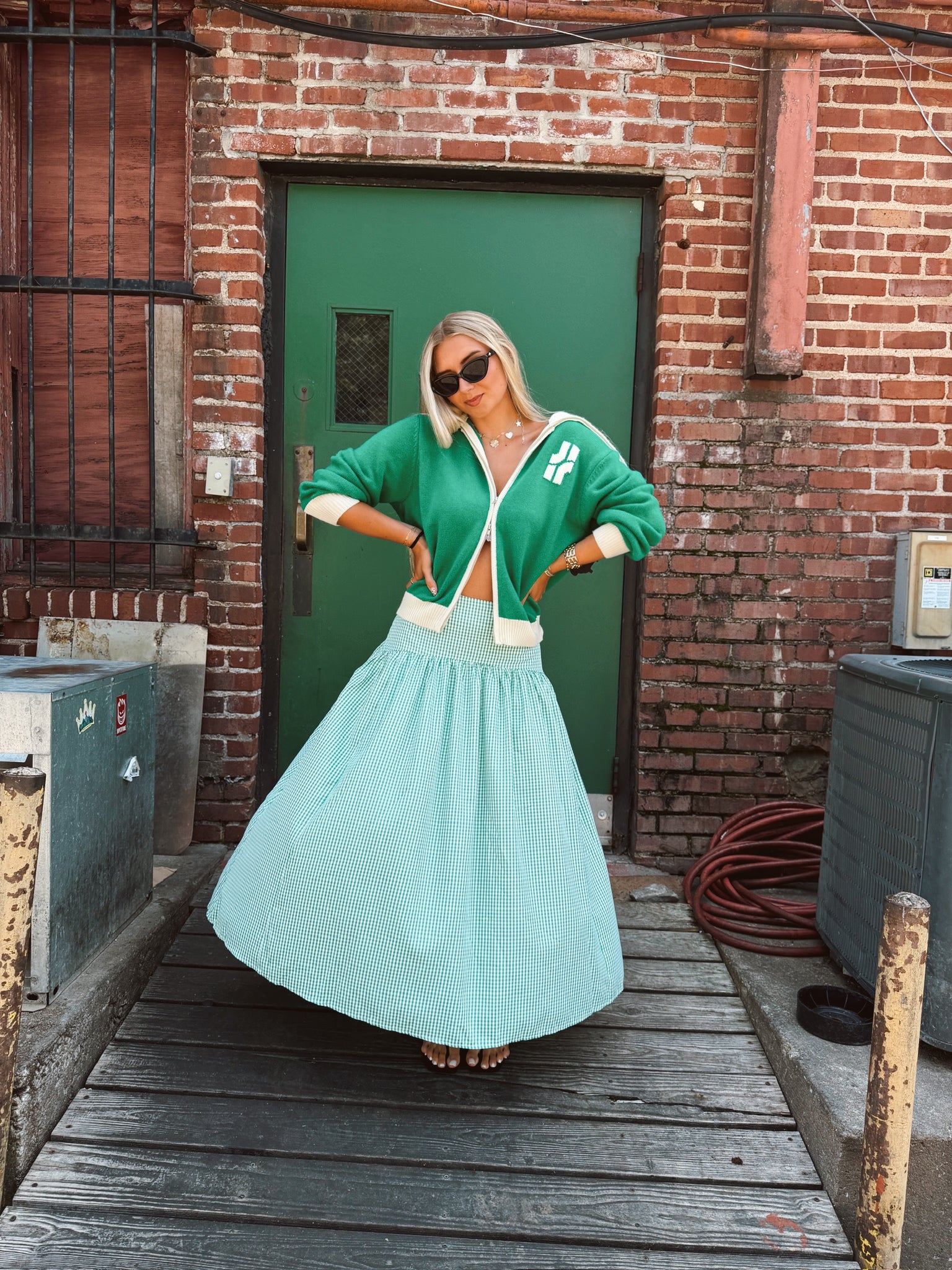 Set Your Sails Skirt - Green Gingham
