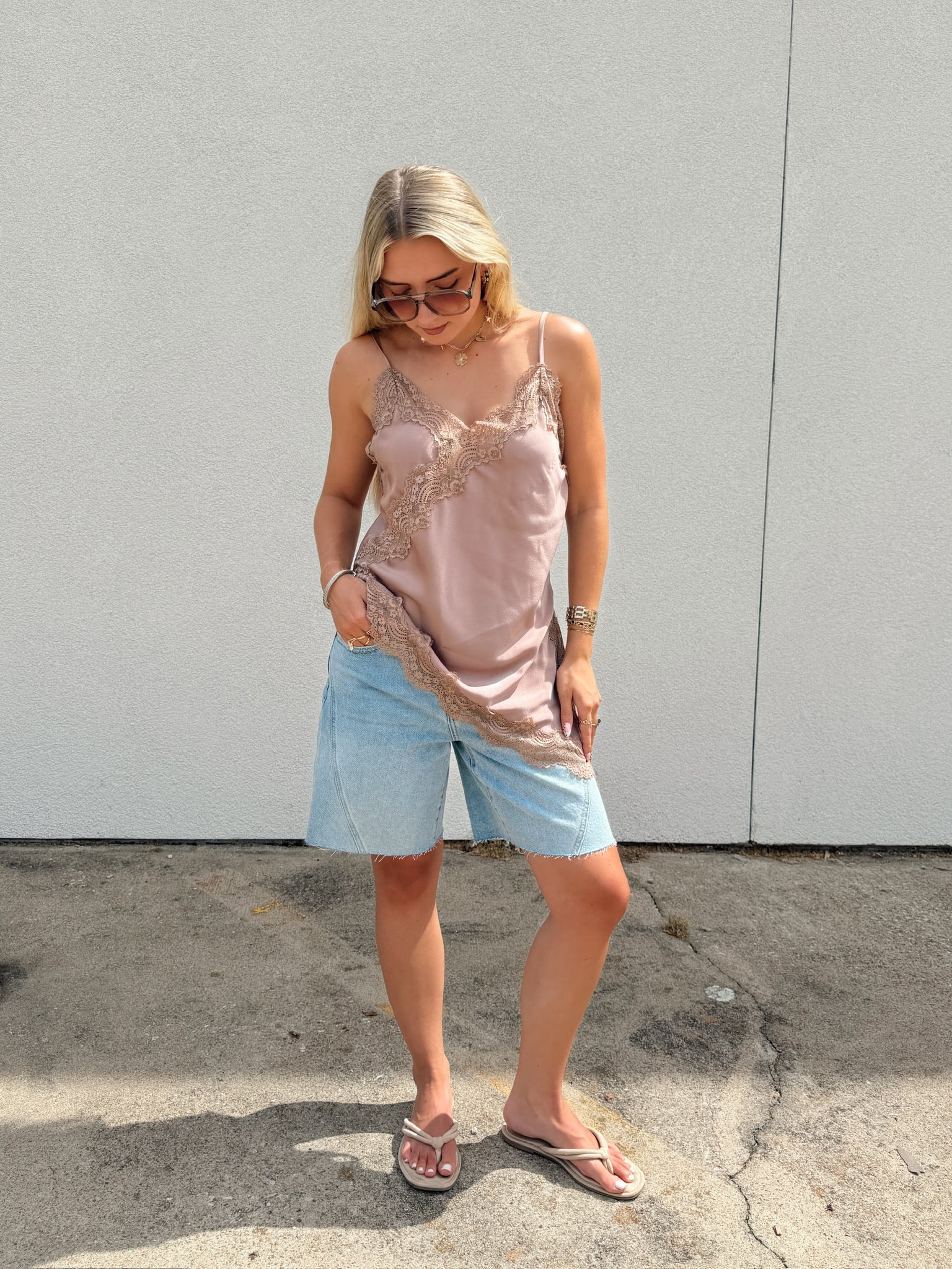 Diana Asymmetrical Lace Tank - Mocha