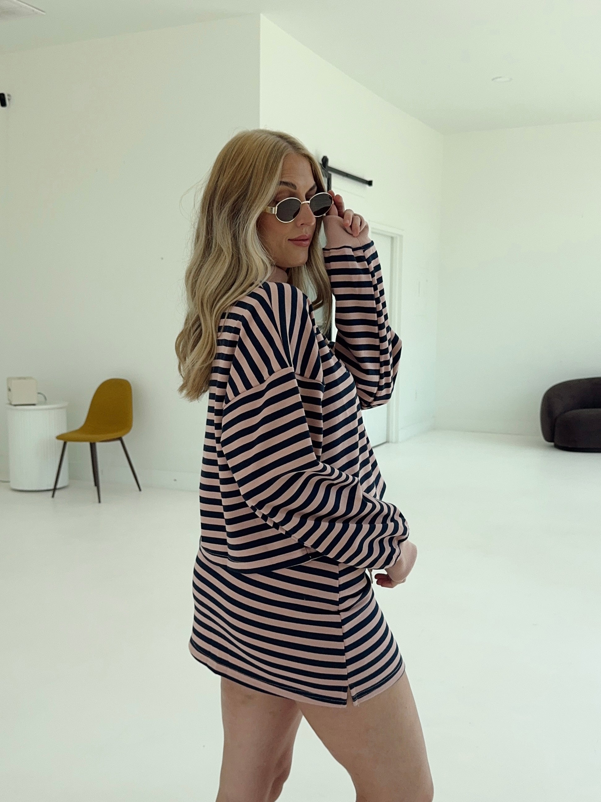 Weekender Stripe Skort - Blush/Navy