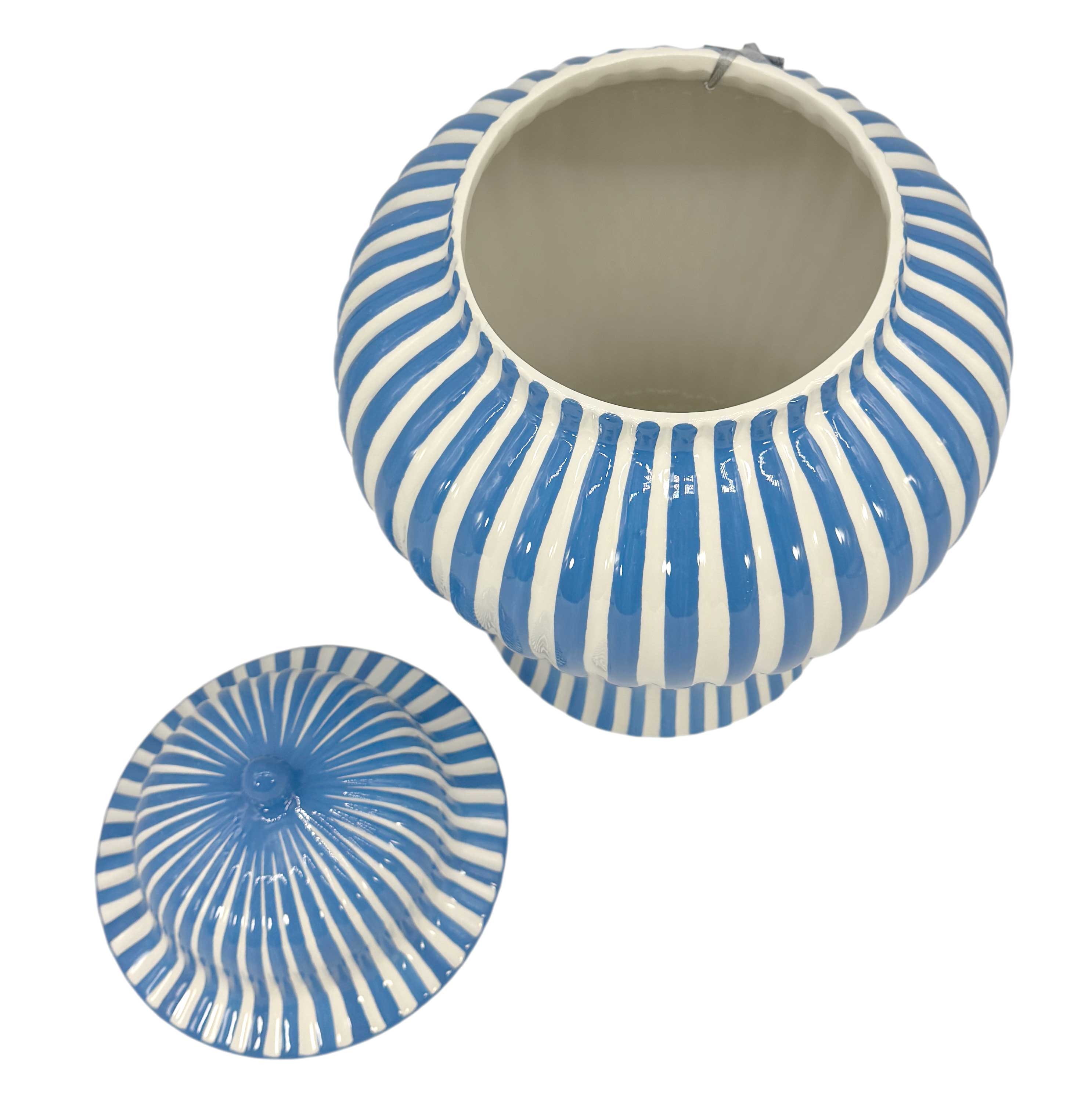 Blue & White Candy Cane Striped Ceramic Vase 18" - STORE PICK UP ONLY