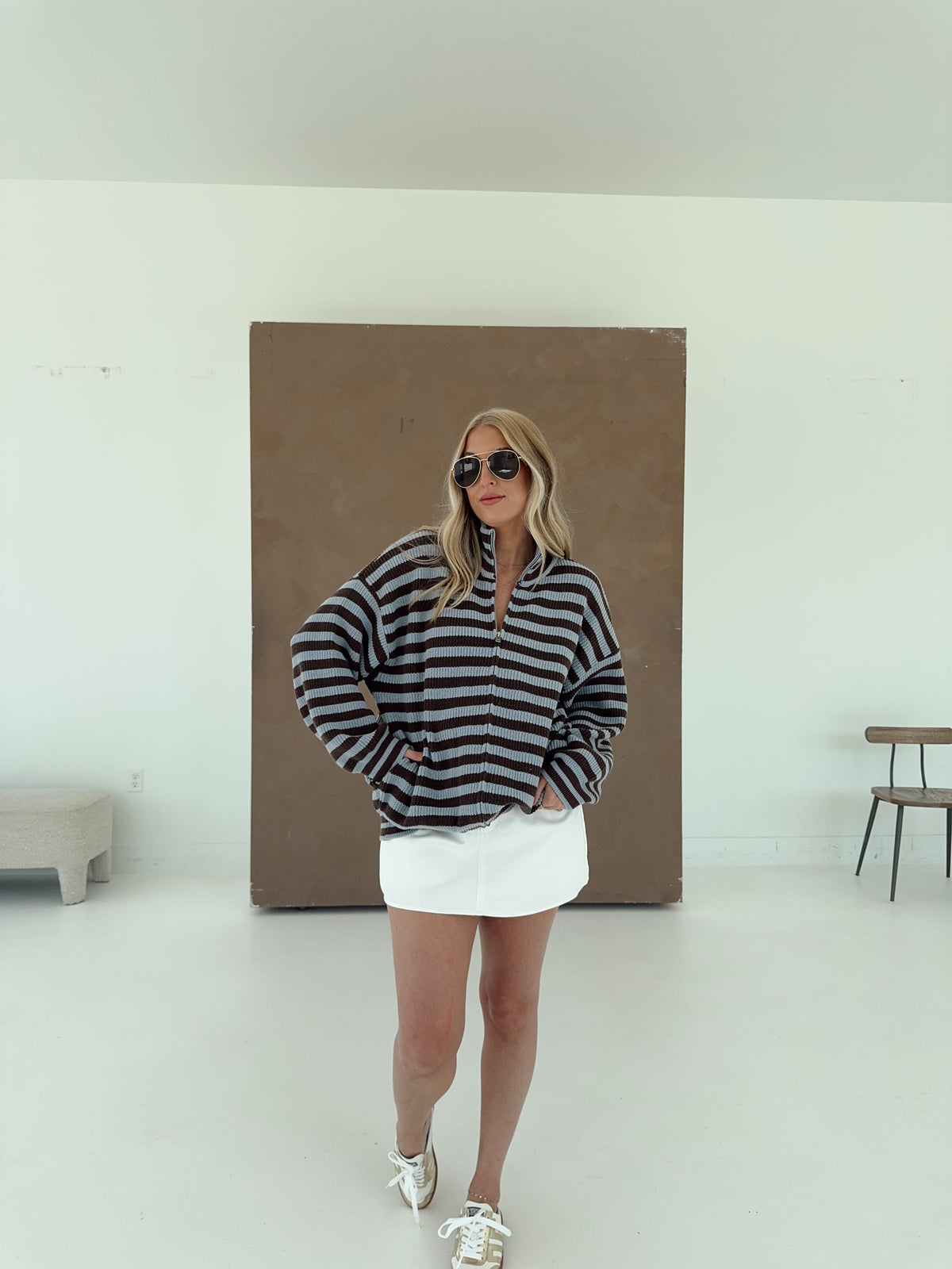 Lyla Long Sleeve Stripe Sweater Jacket