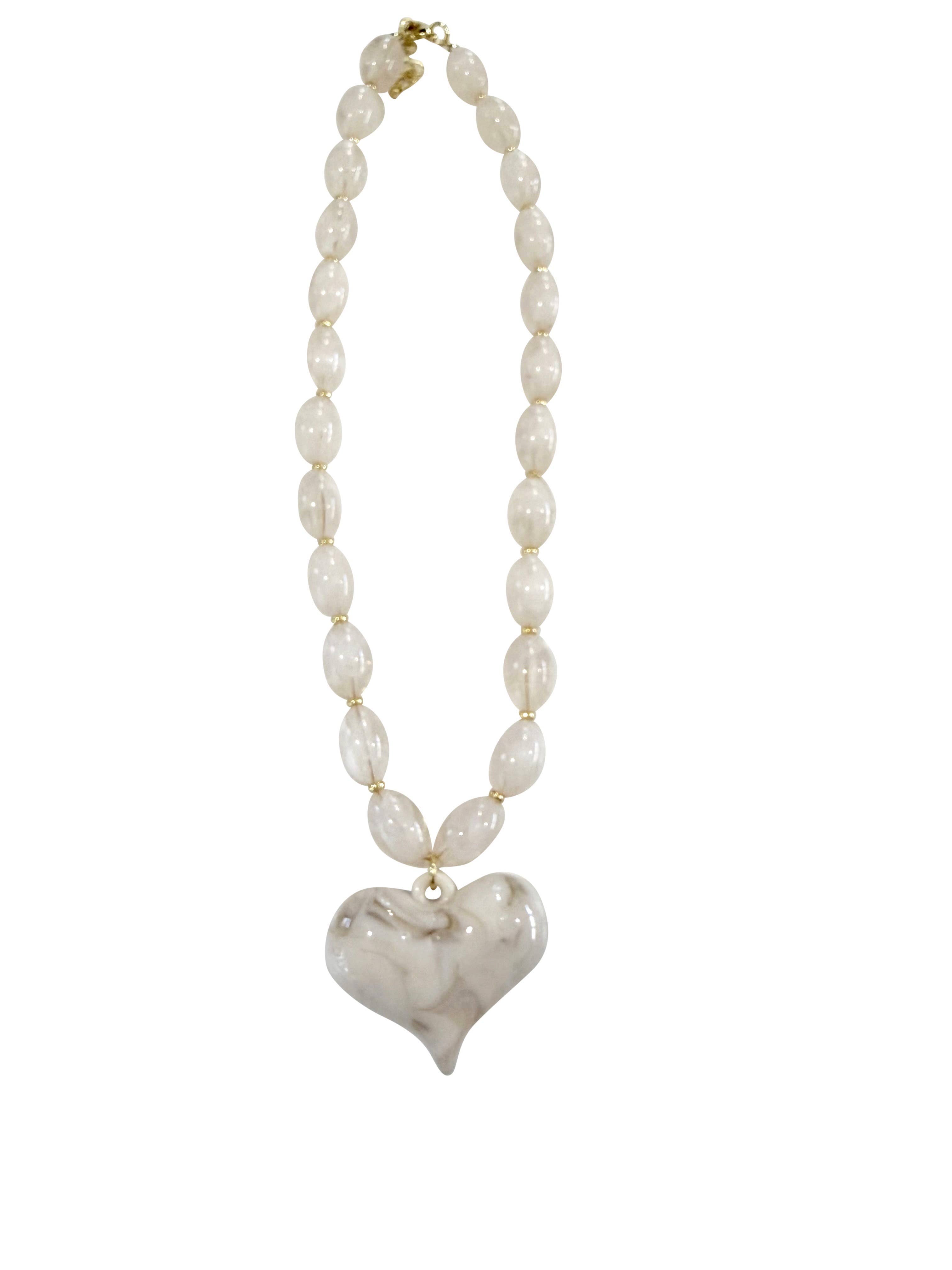 Gemelli Roxie Cream Beaded Necklace with Heart Charm
