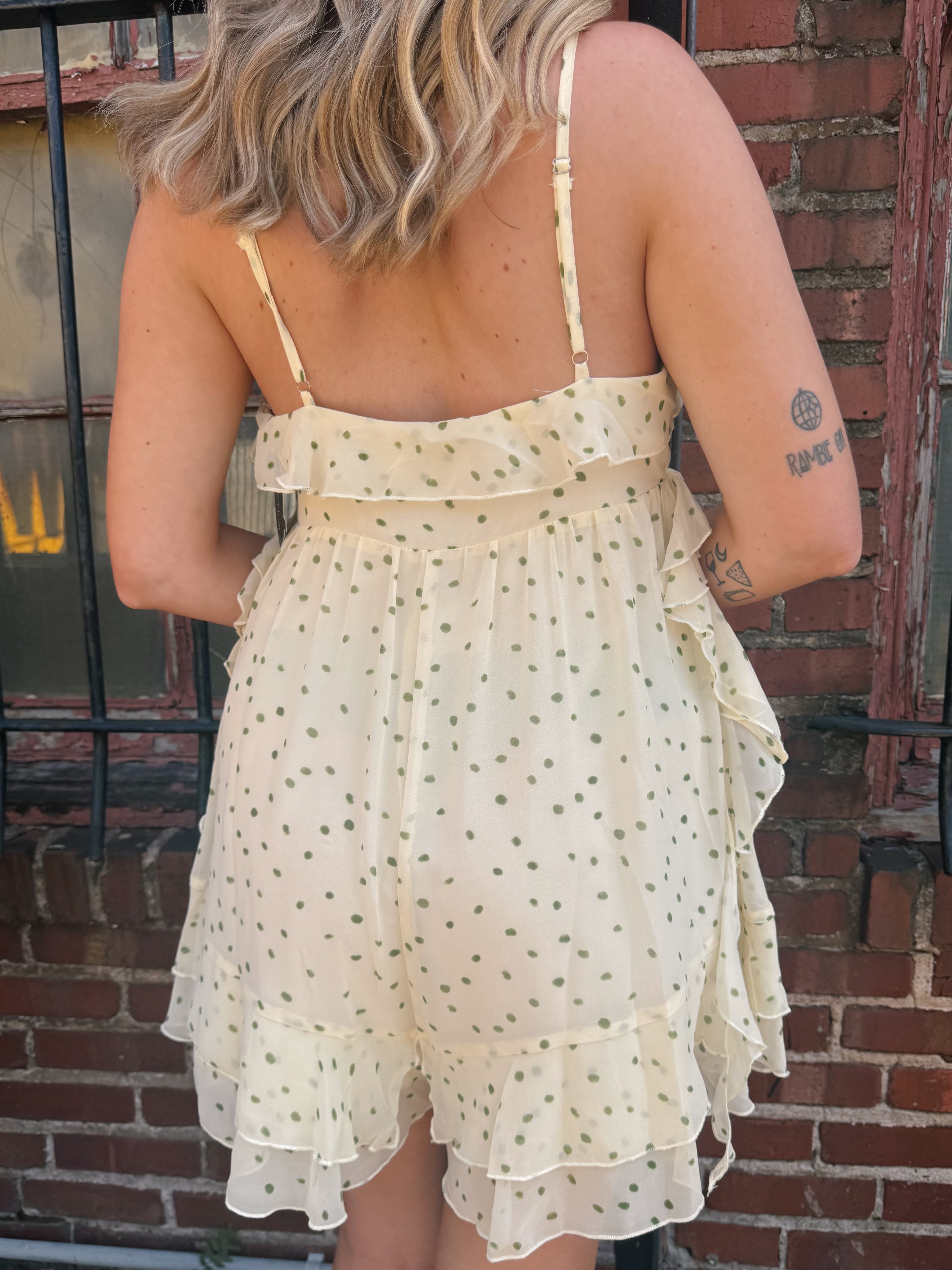 Polka Dot Ruffle Romper With Tie Front