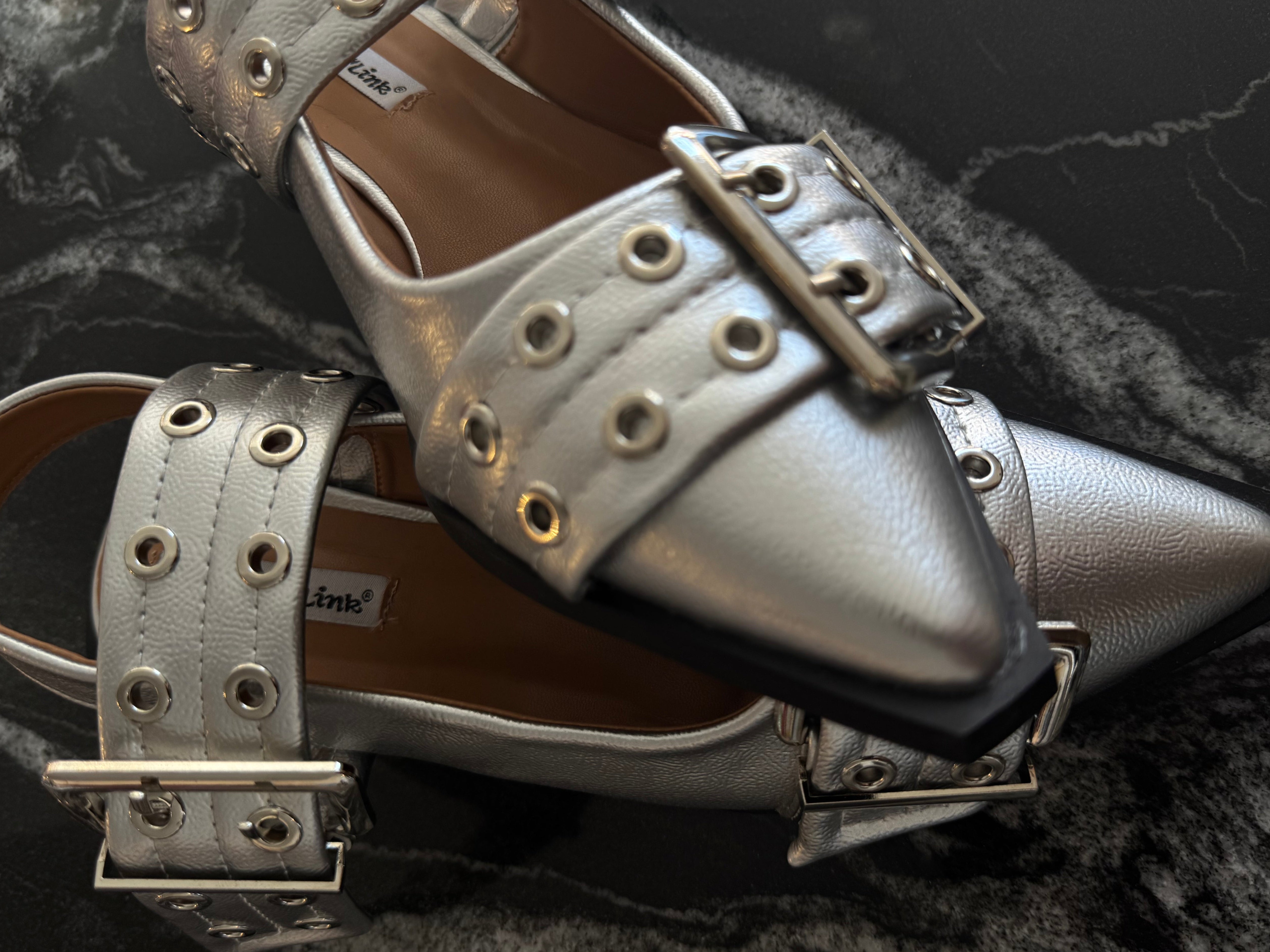 Silver Buckle Flats