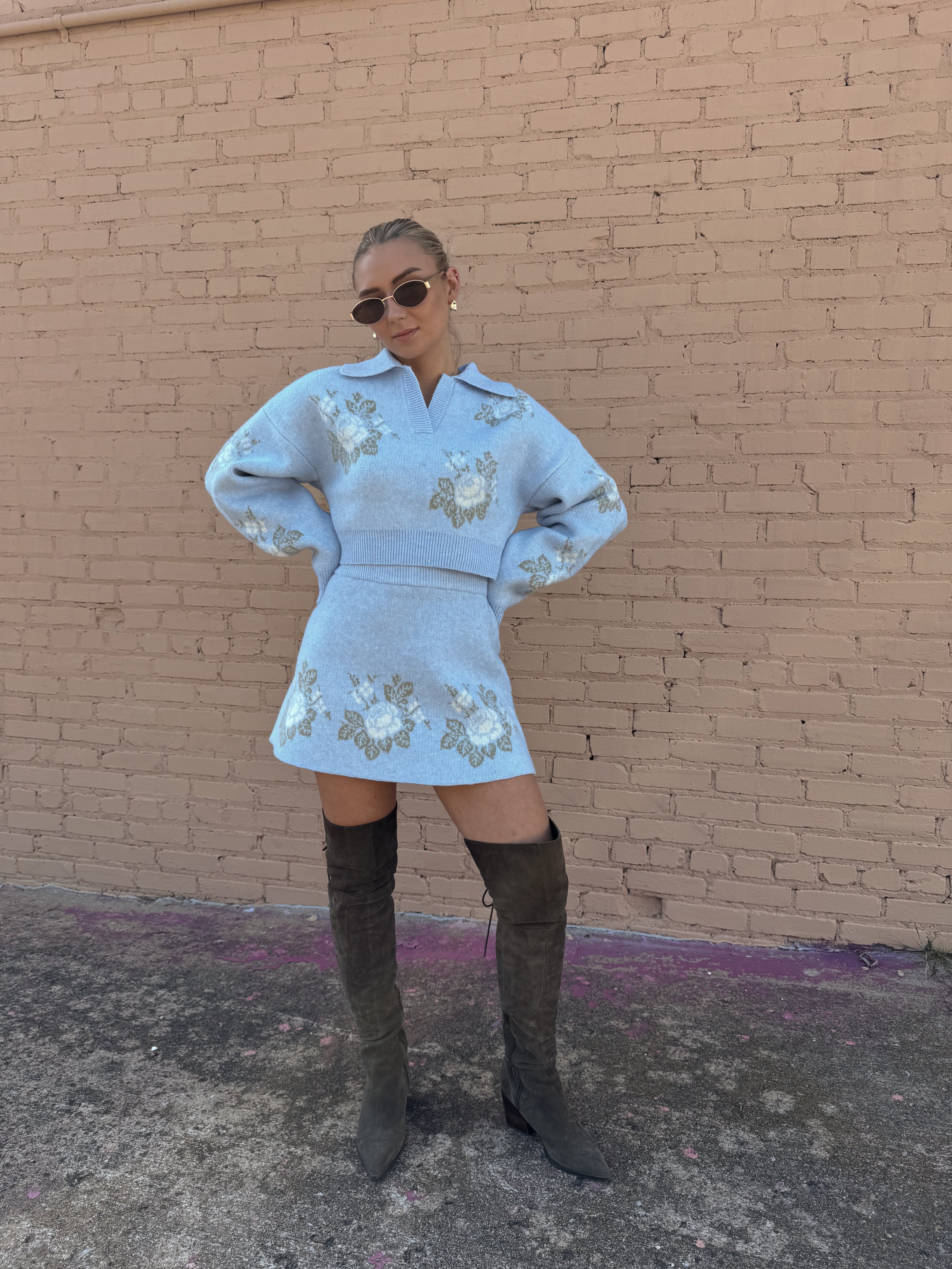 Blue Floral Skirt Set