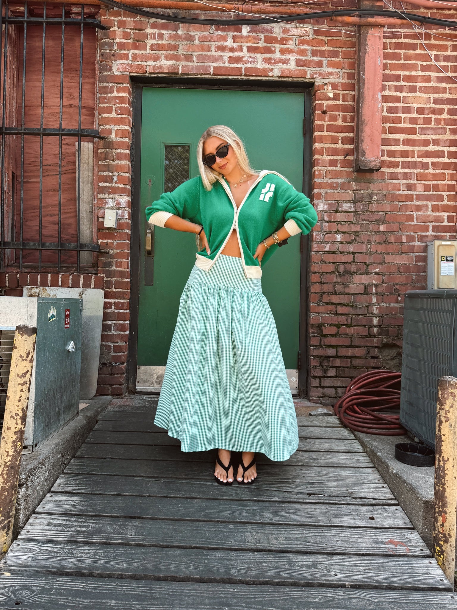 Set Your Sails Skirt - Green Gingham