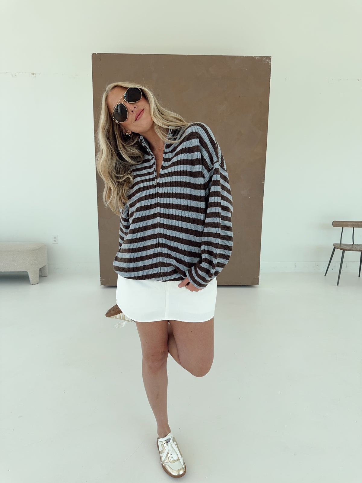 Lyla Long Sleeve Stripe Sweater Jacket