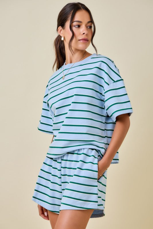 Pre-Order Cassie Stripe Top - Baby Blue and Green (eta 8/30)