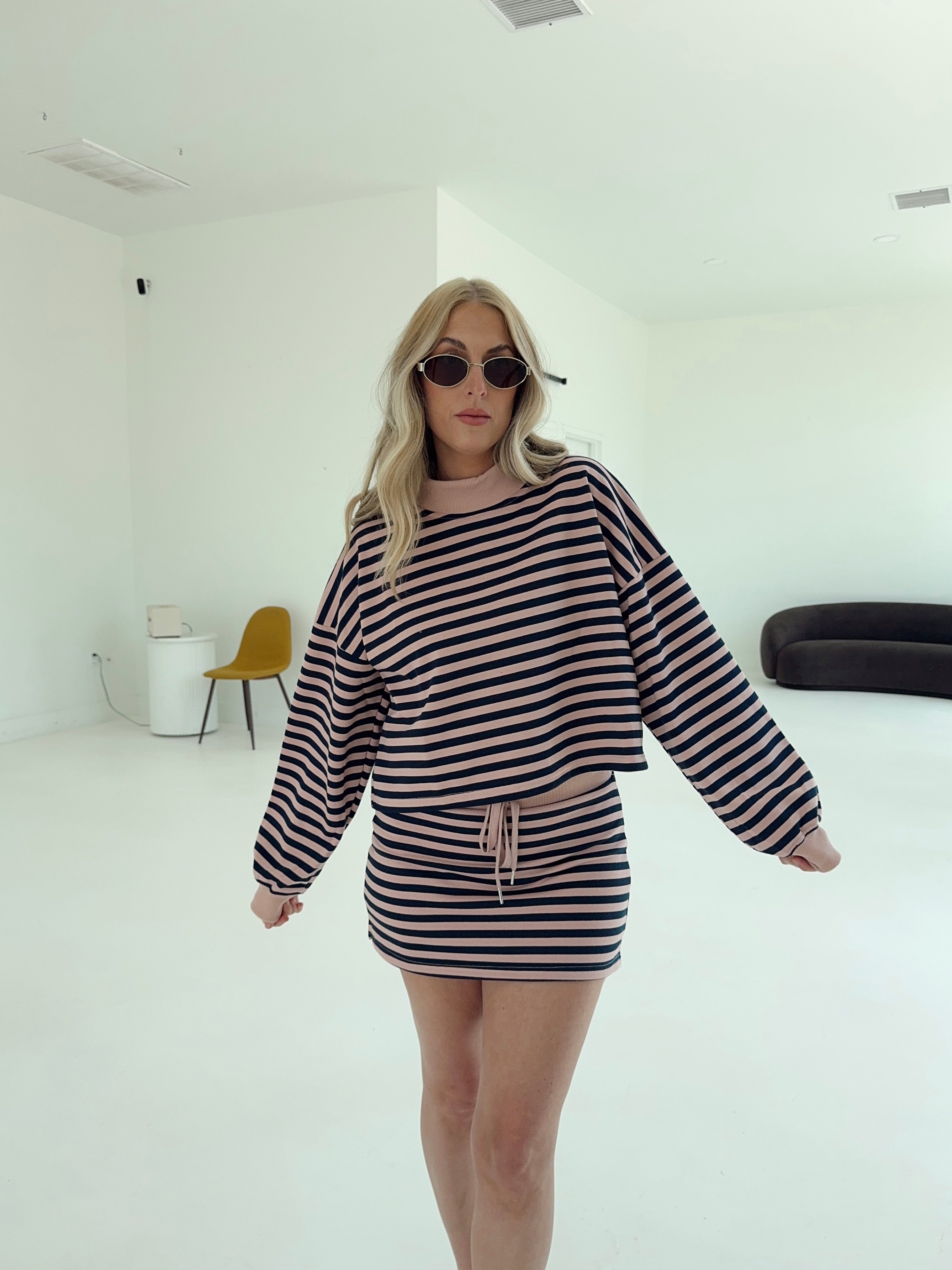 Weekender Stripe Skort - Blush/Navy
