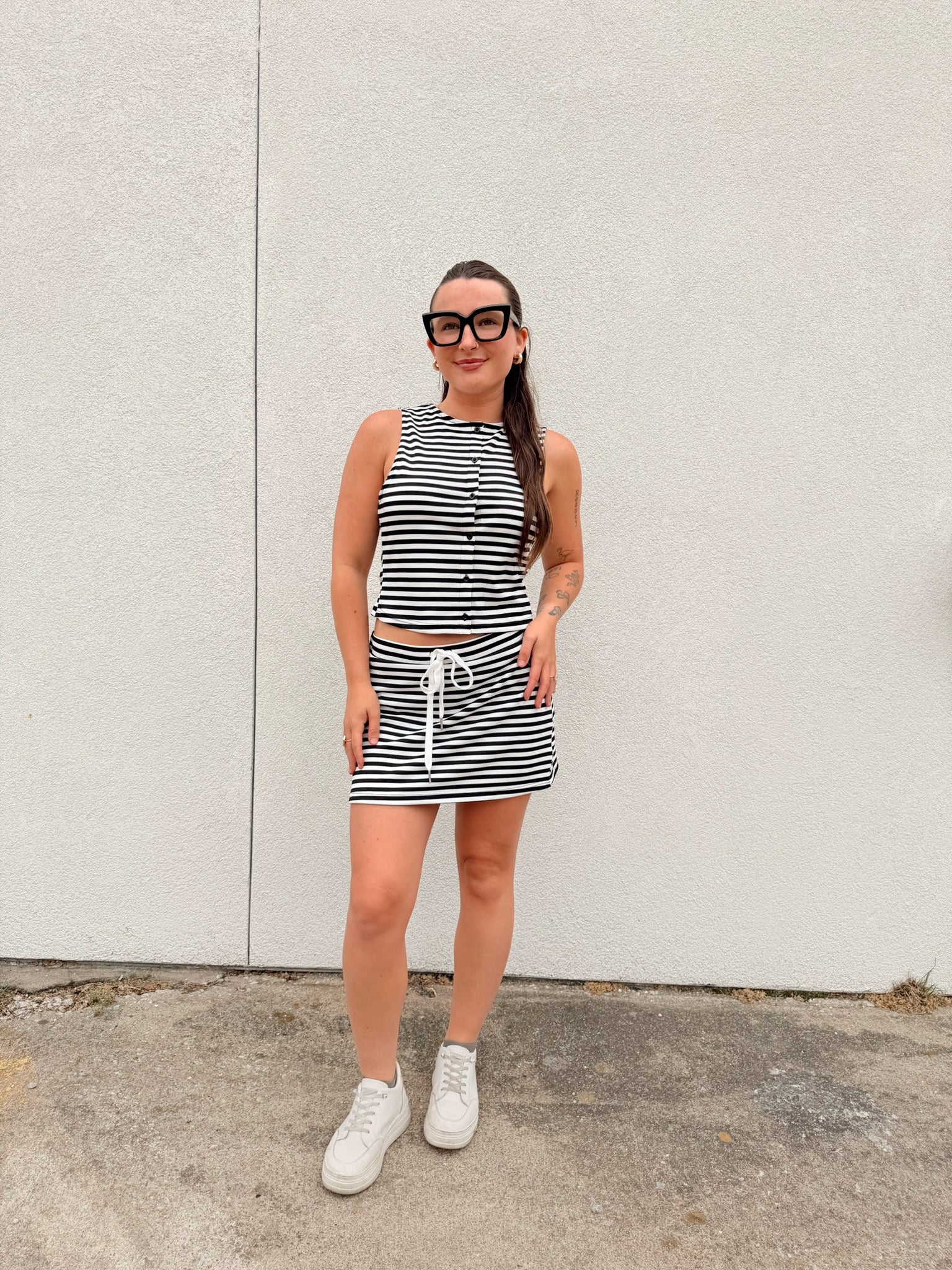 Weekender Stripe Skort - Black & White