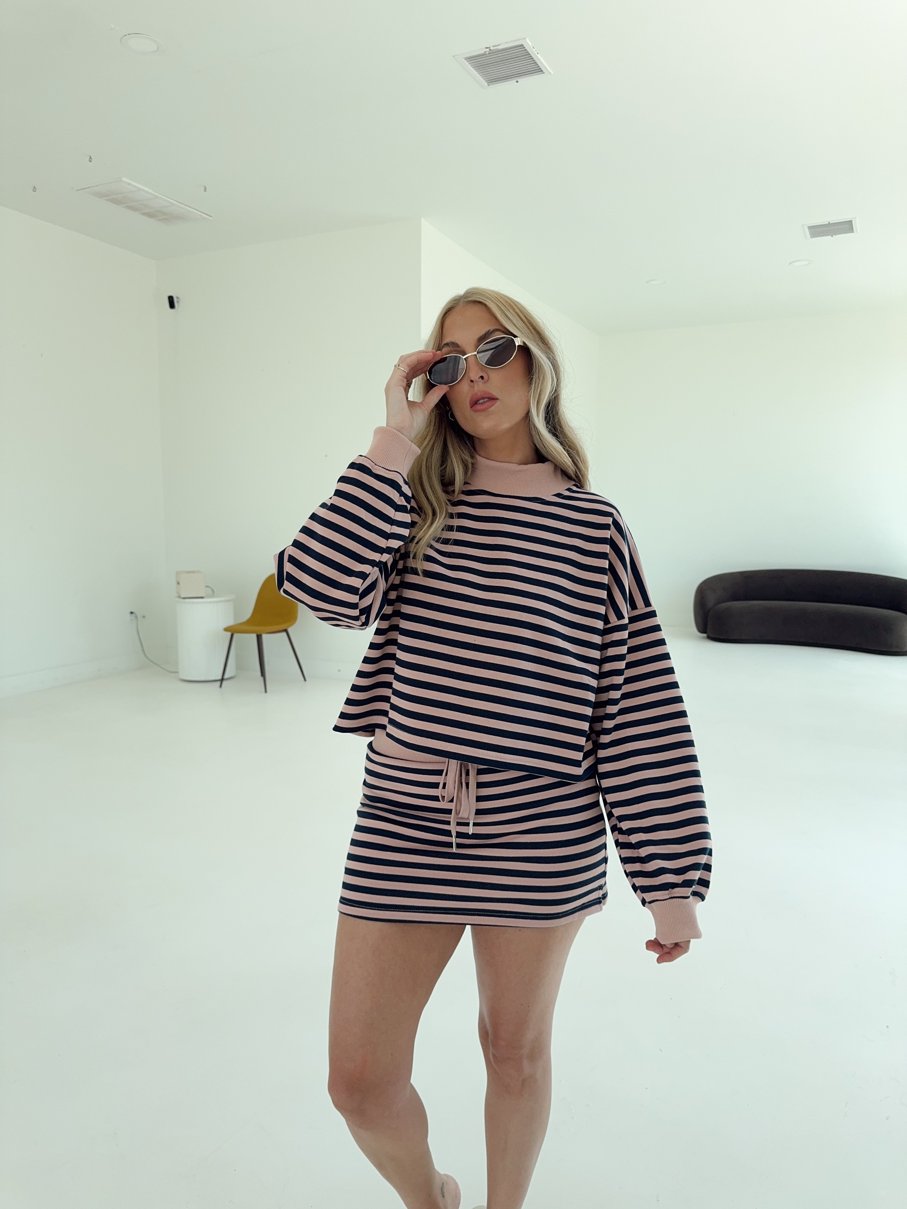 Weekender Stripe Skort - Blush/Navy