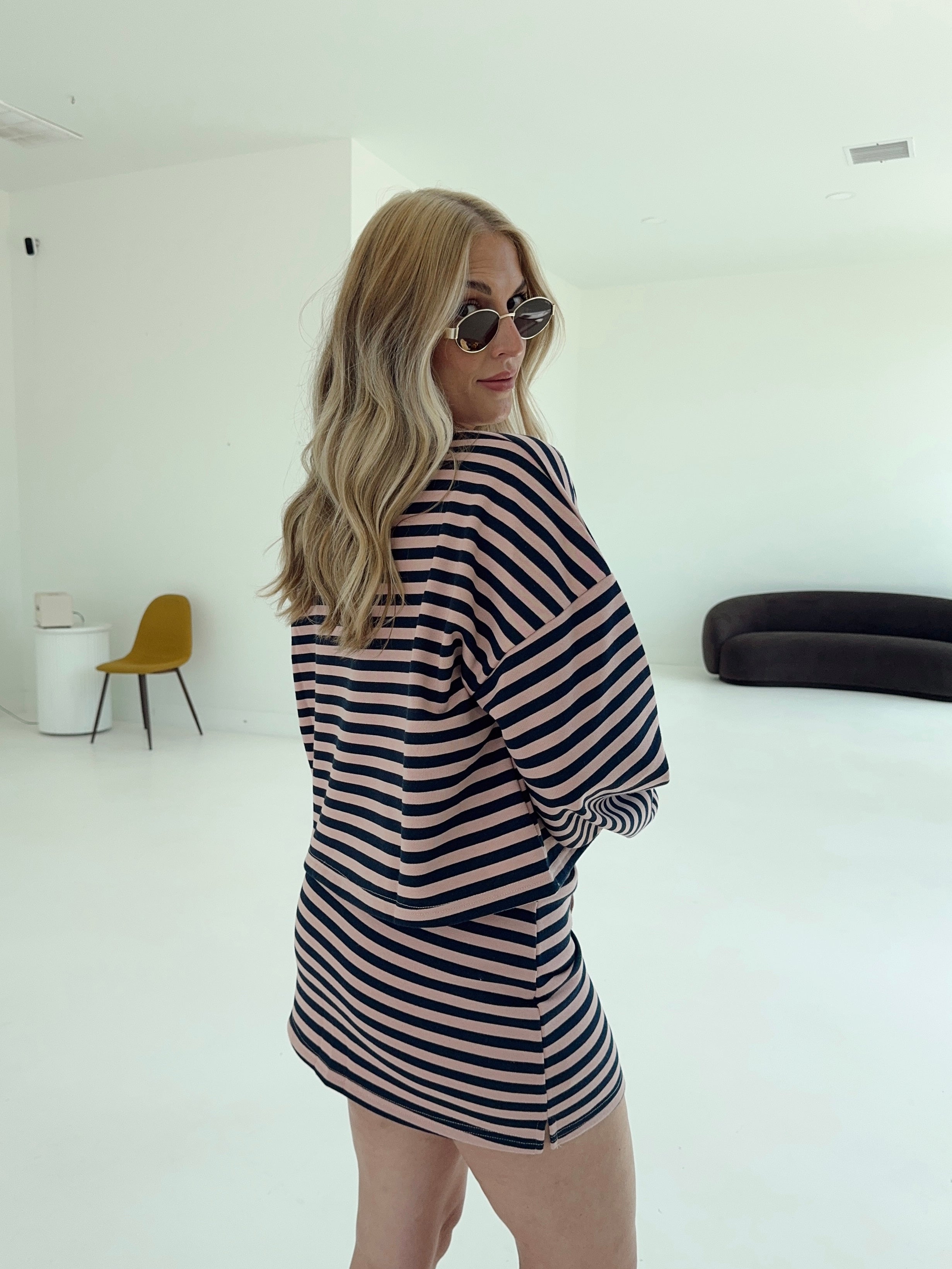 Weekender Stripe Skort - Blush/Navy