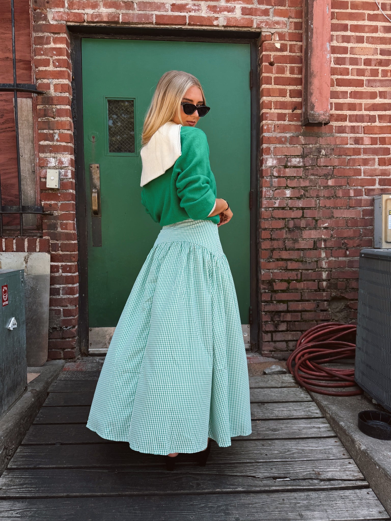 Set Your Sails Skirt - Green Gingham