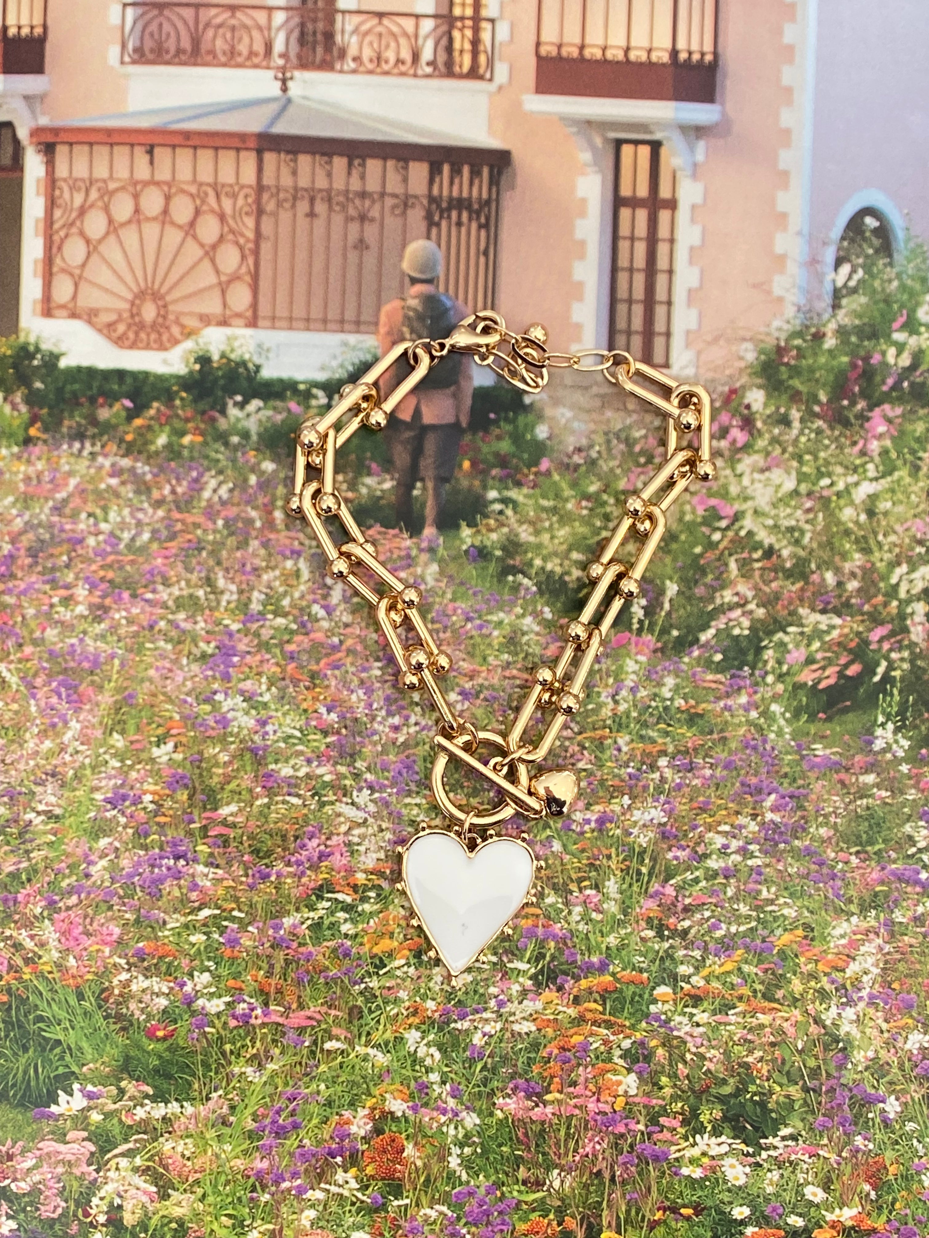 White Heart Chain Bracelet