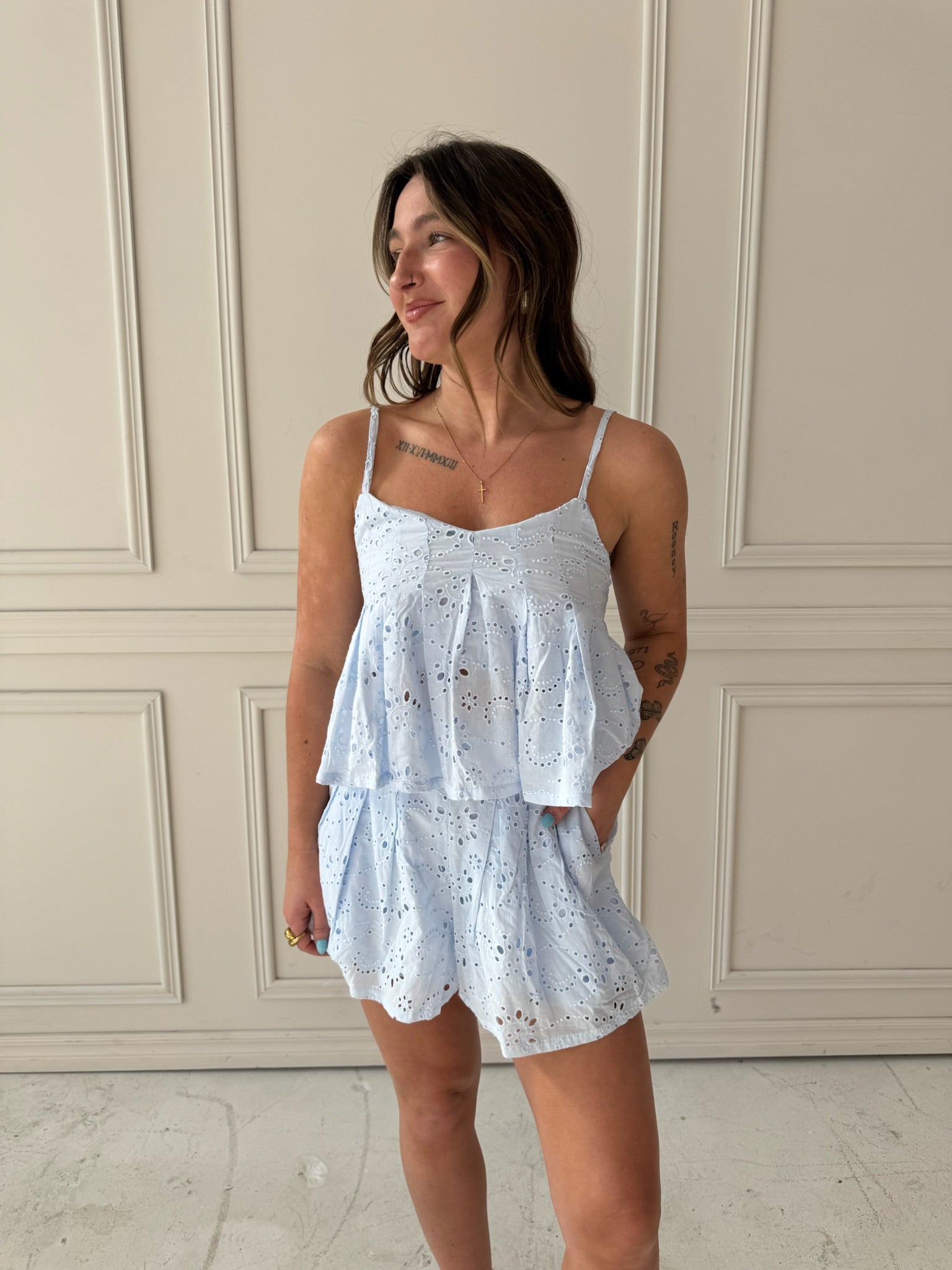 Baby Blue Pleated Set