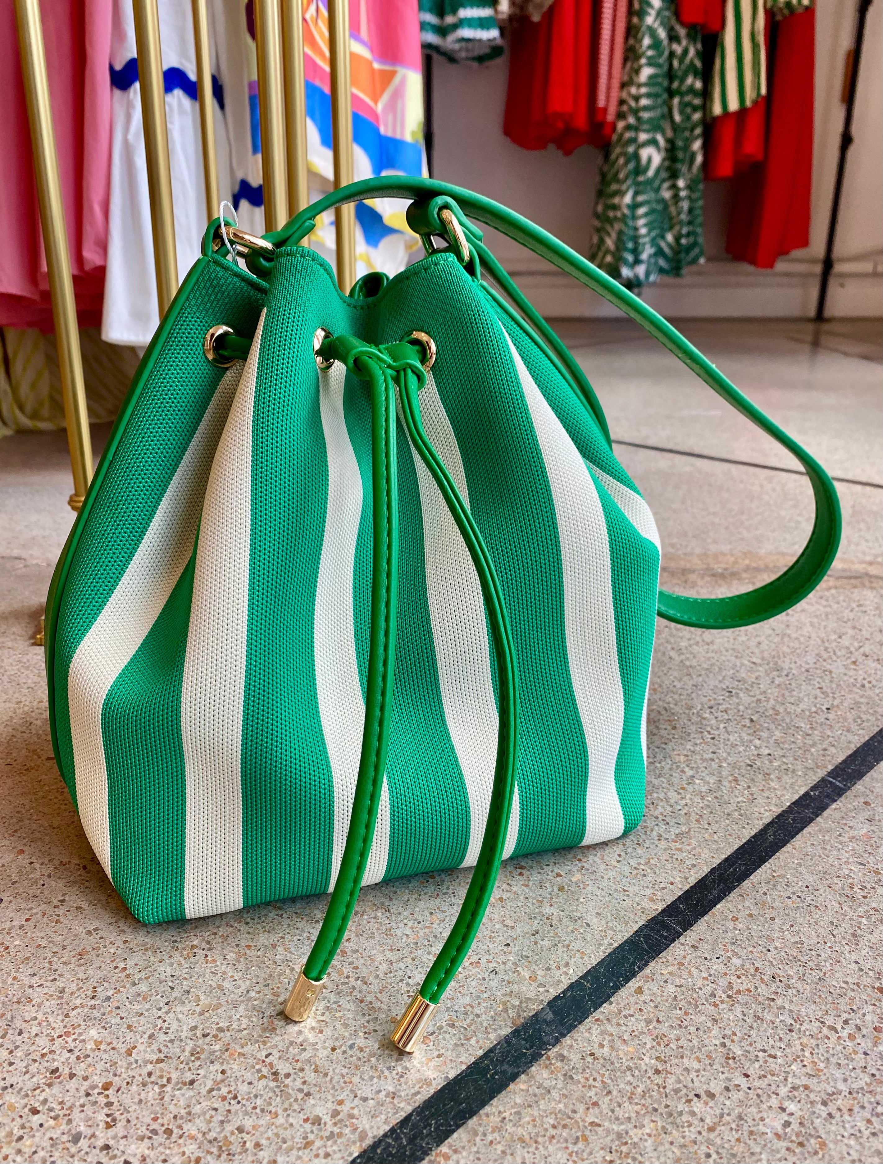 Isla Green Stripe Bucket Bag