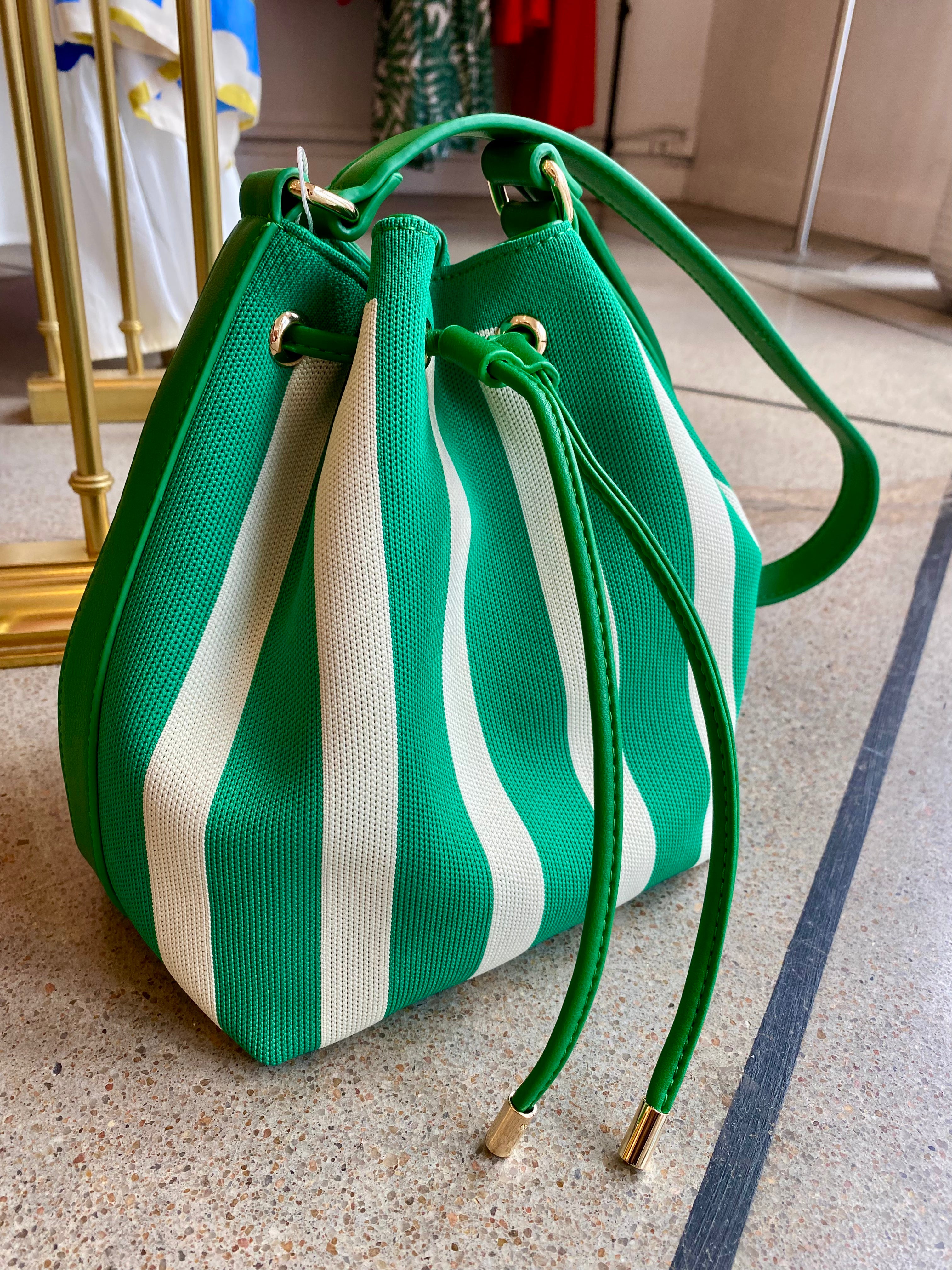 Isla Green Stripe Bucket Bag