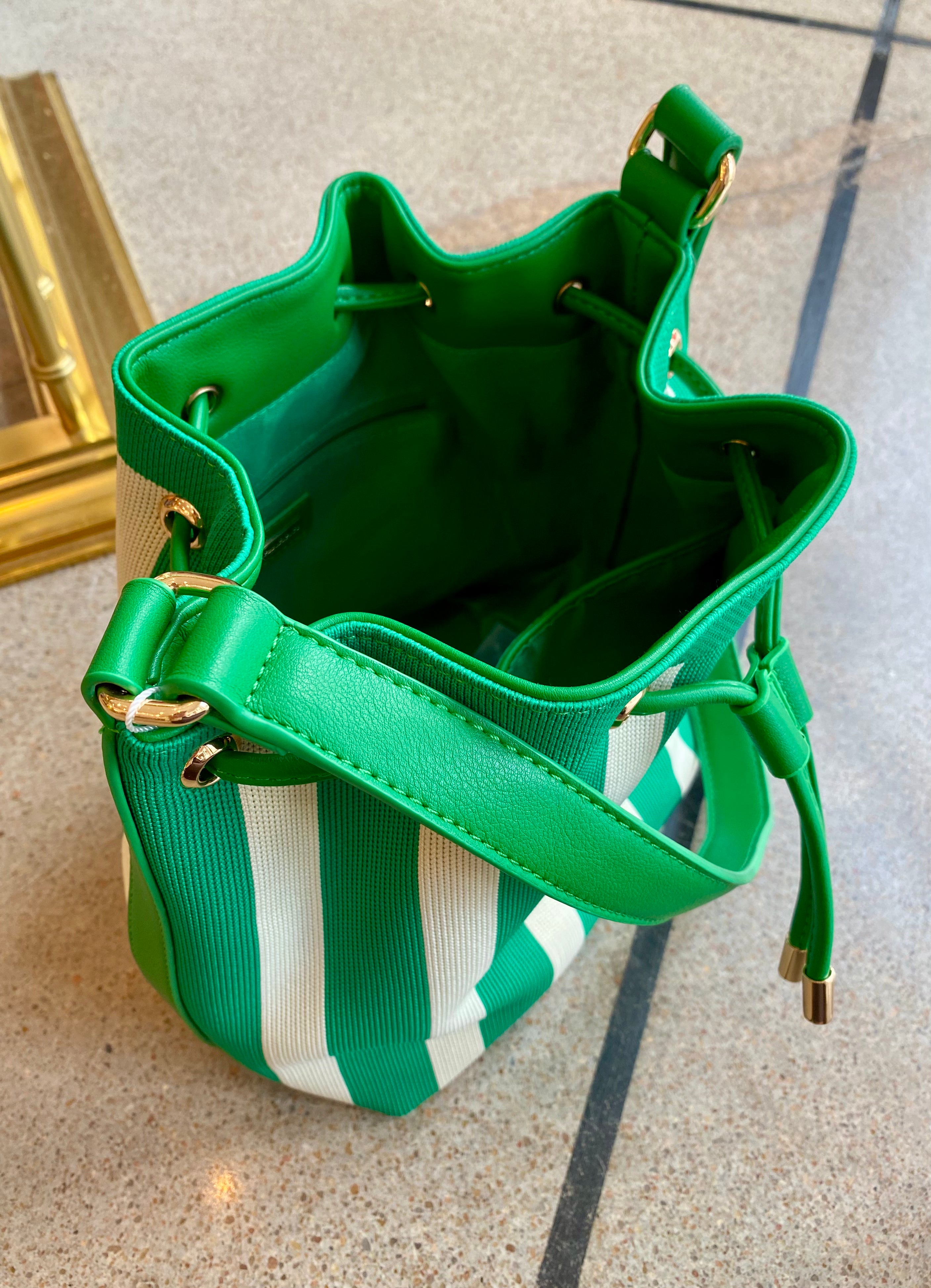 Isla Green Stripe Bucket Bag