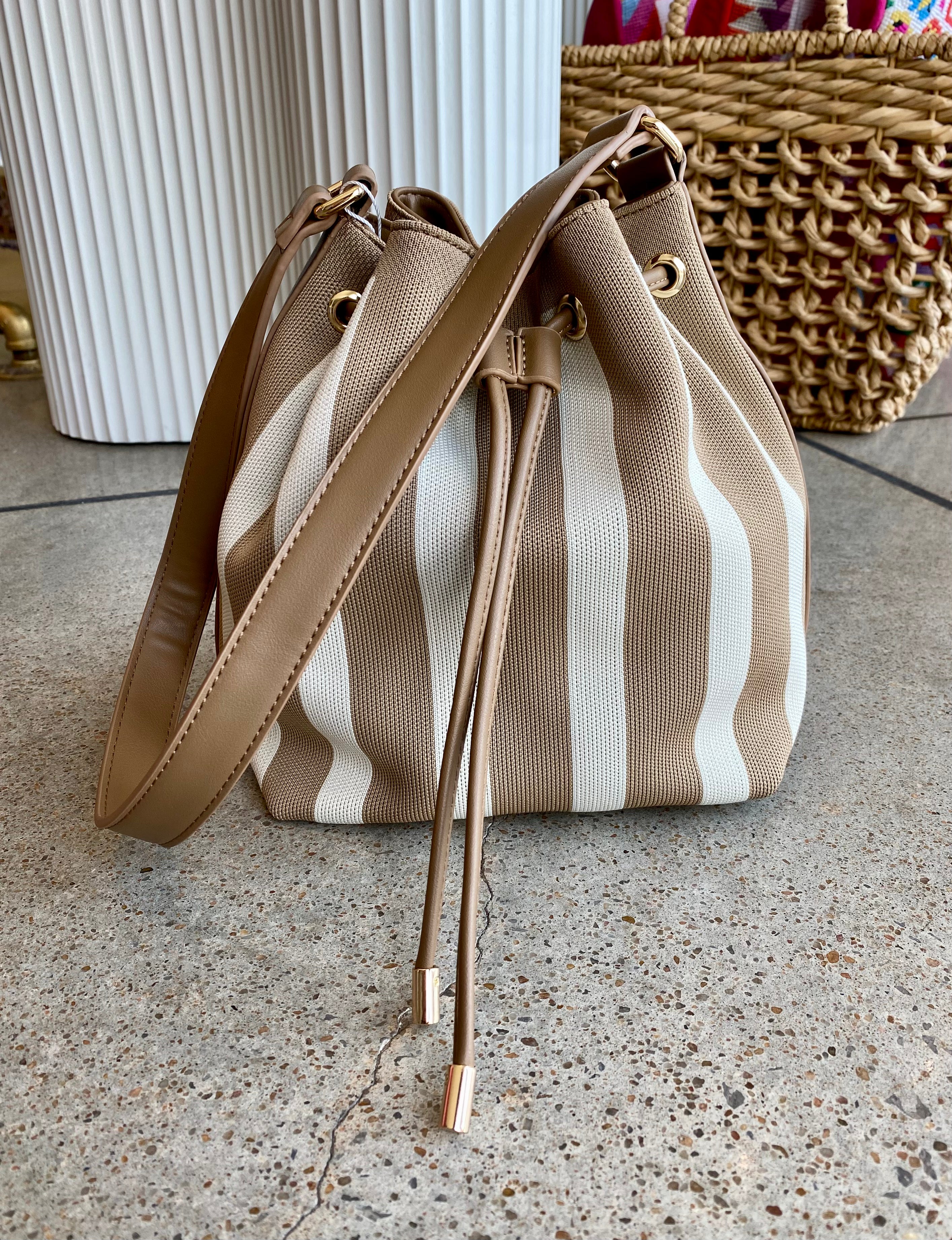 Isla Tan Stripe Bucket Bag