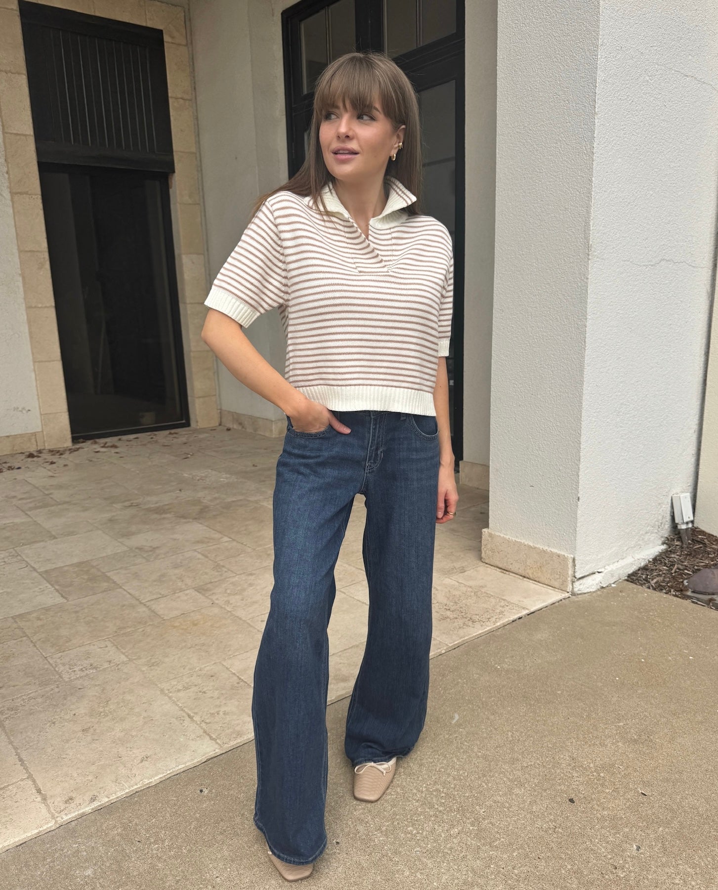 Mid Rise Palazzo Jeans - Dark