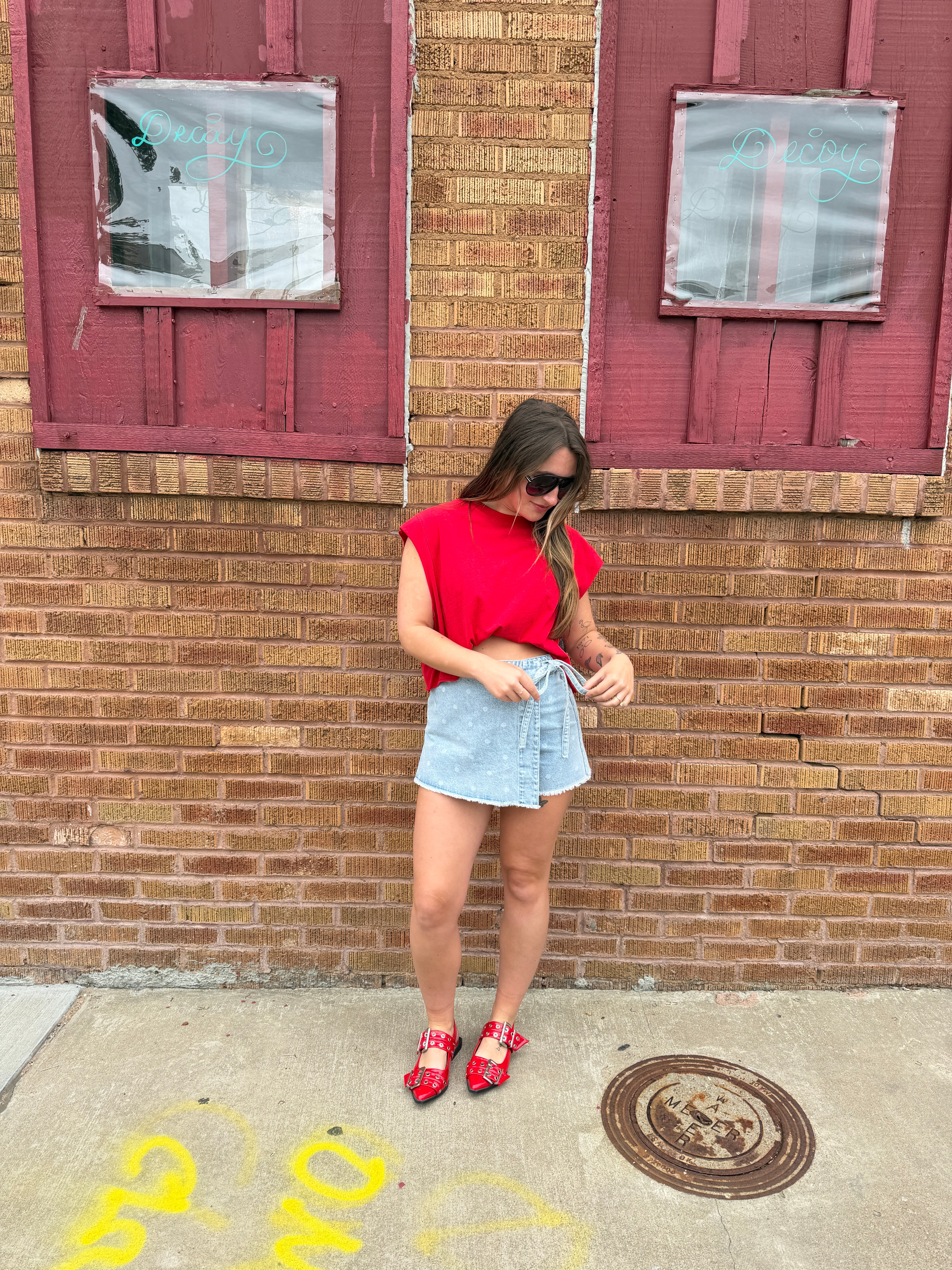 Polka Dot Denim Skort