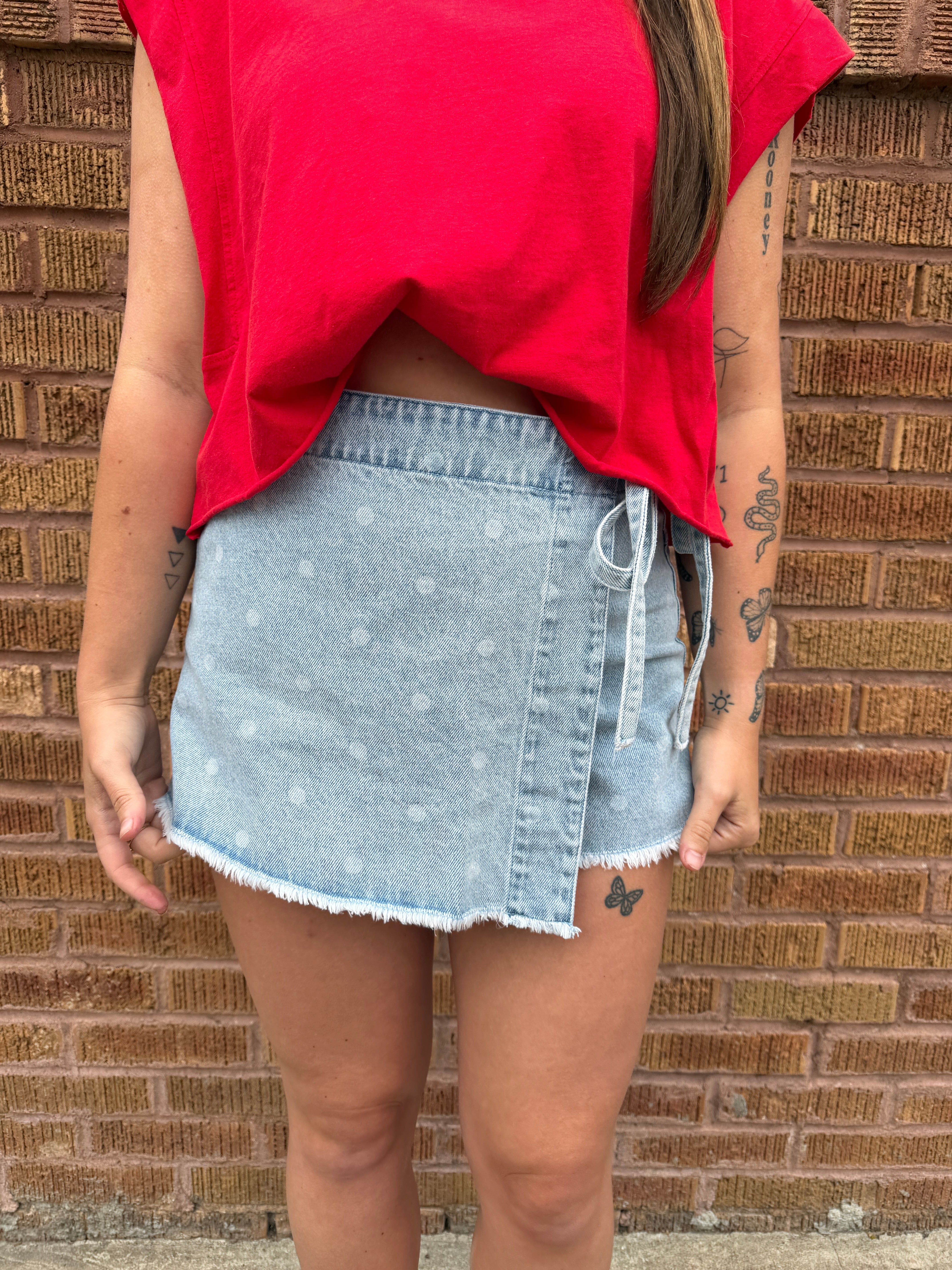 Polka Dot Denim Skort