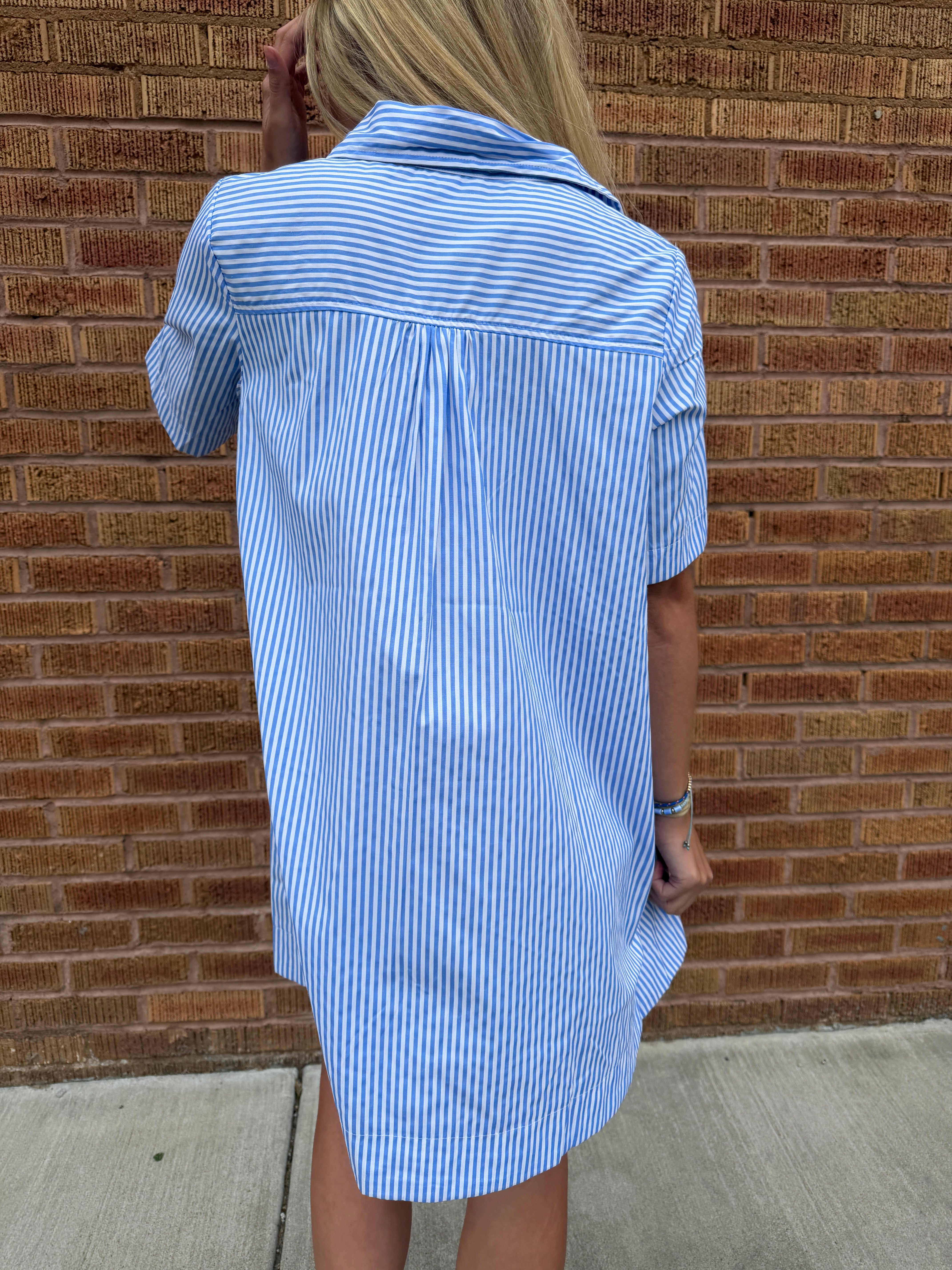 Alyssa A-Line Striped Shirt Dress - Blue Ivory
