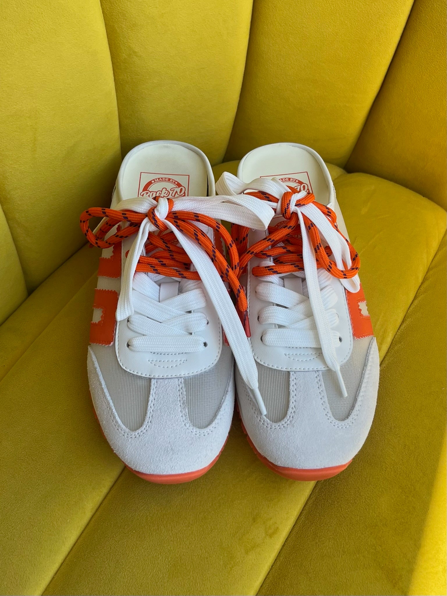 Back 70 Venice Backless Sneakers in White Orange