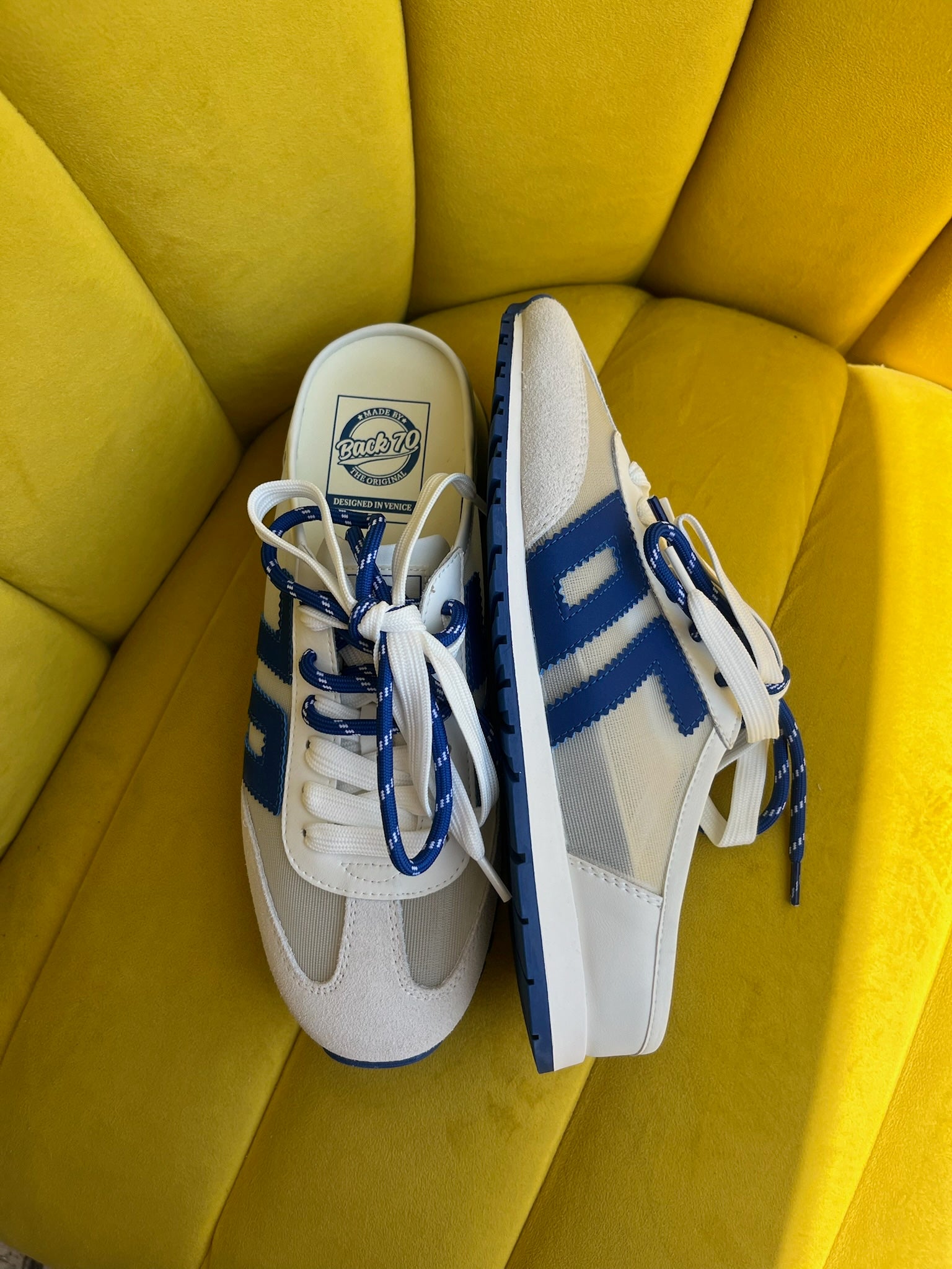 Back 70 Venice Backless Sneakers in White Blue