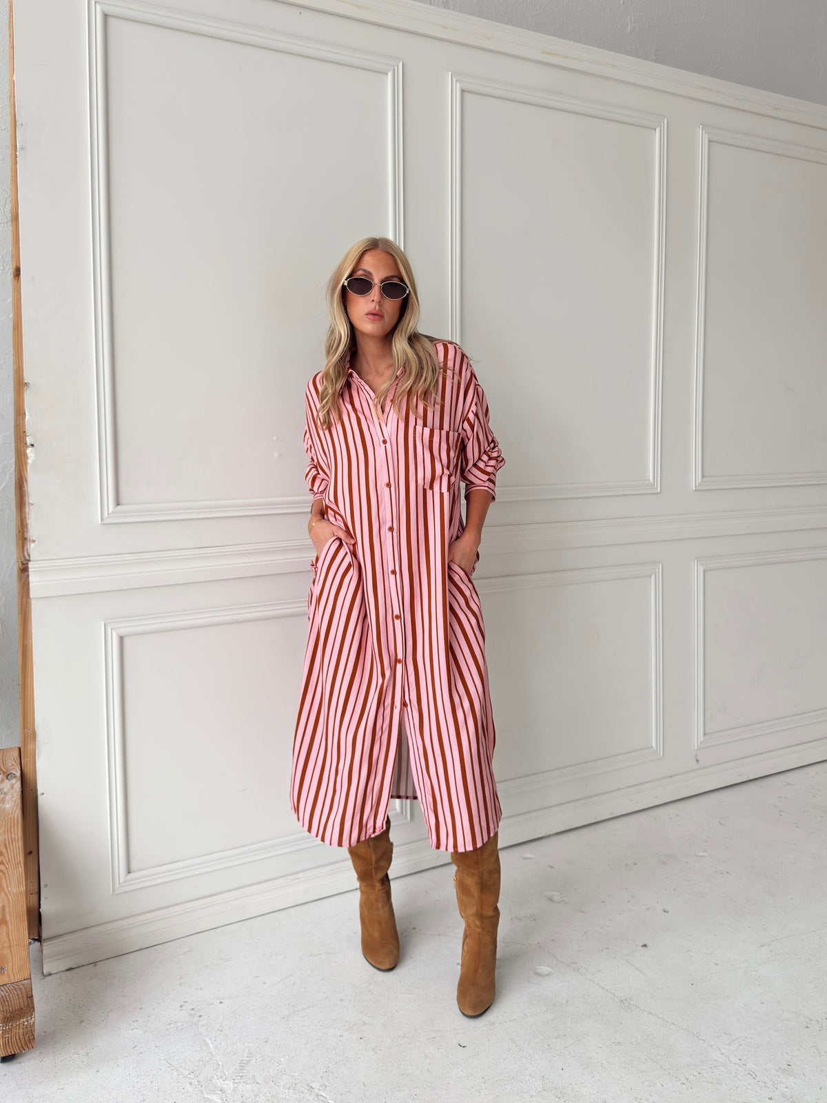 Warren Pink & Brown Midi Dress