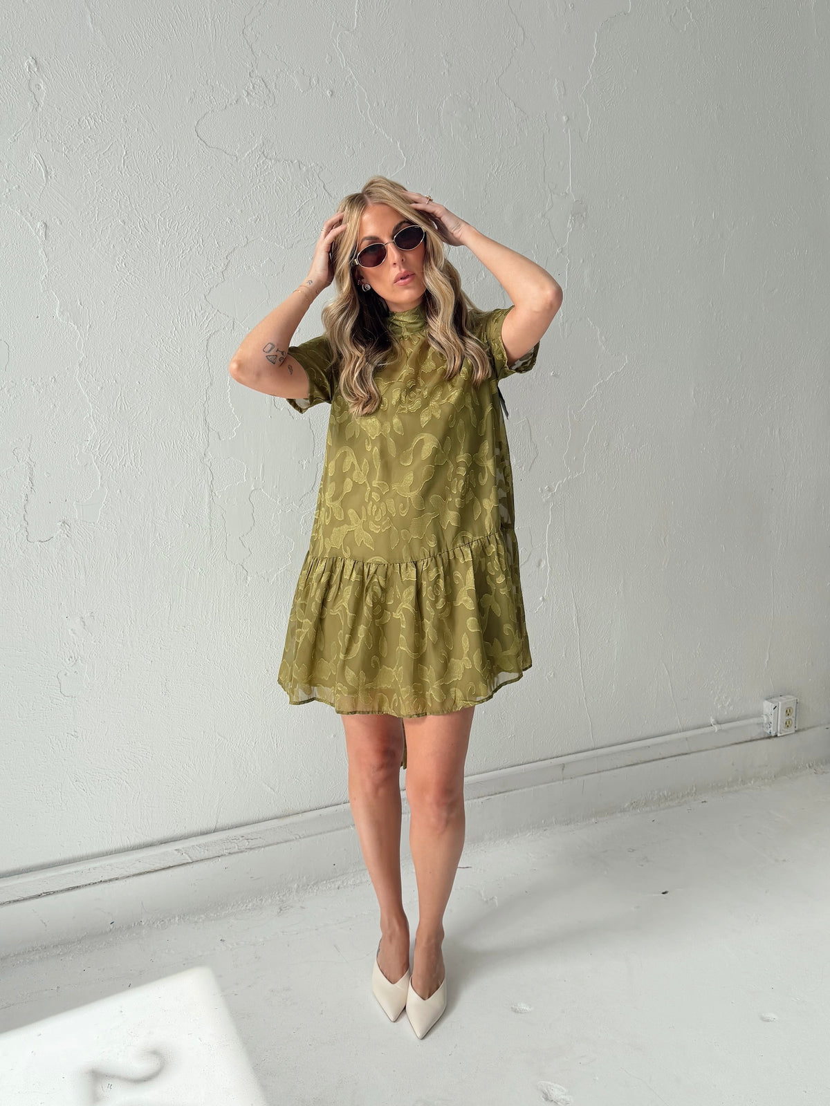 Kelly Floral Mini Dress - Olive