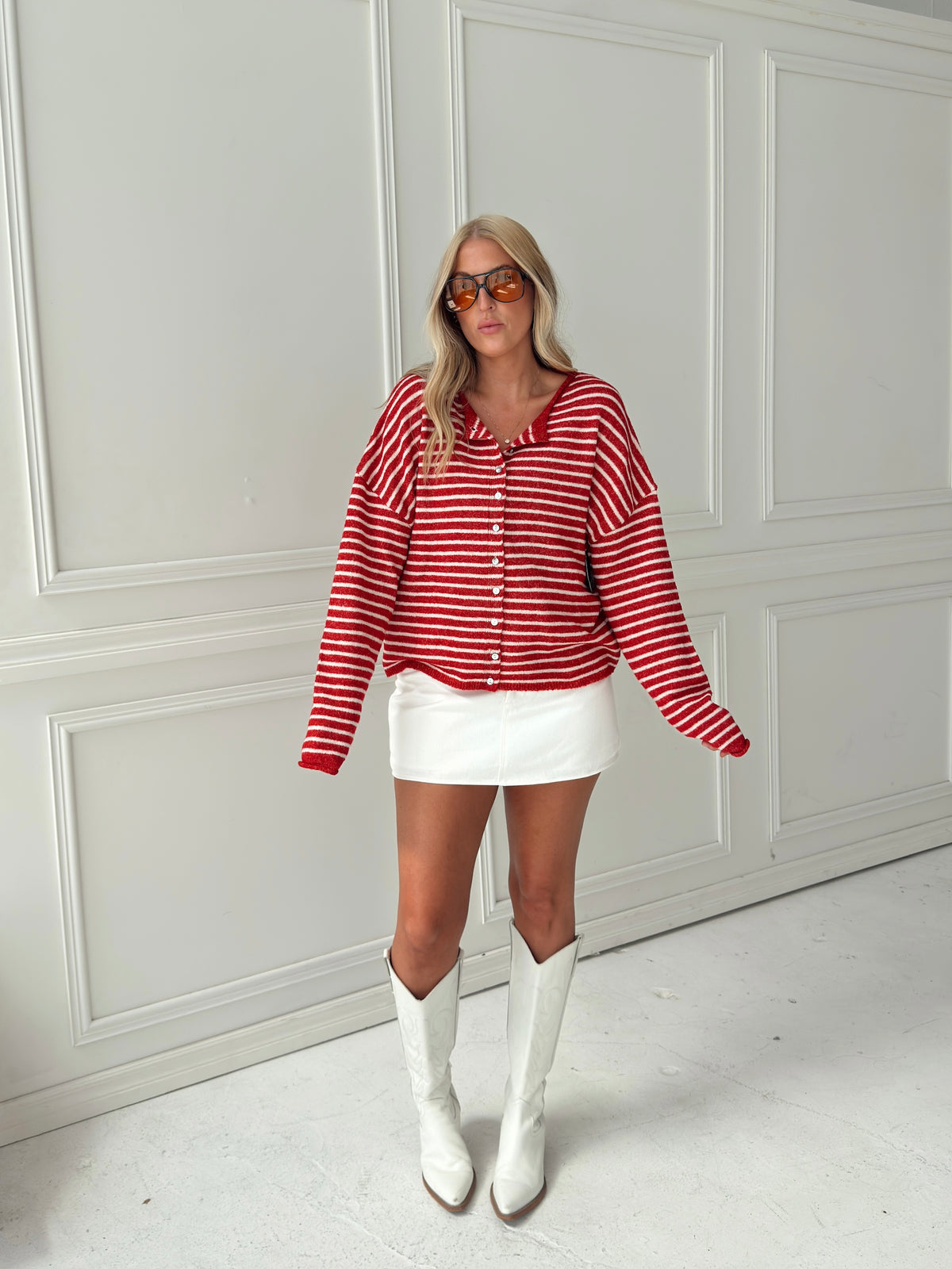 Brynn Striped Cardigan - Red