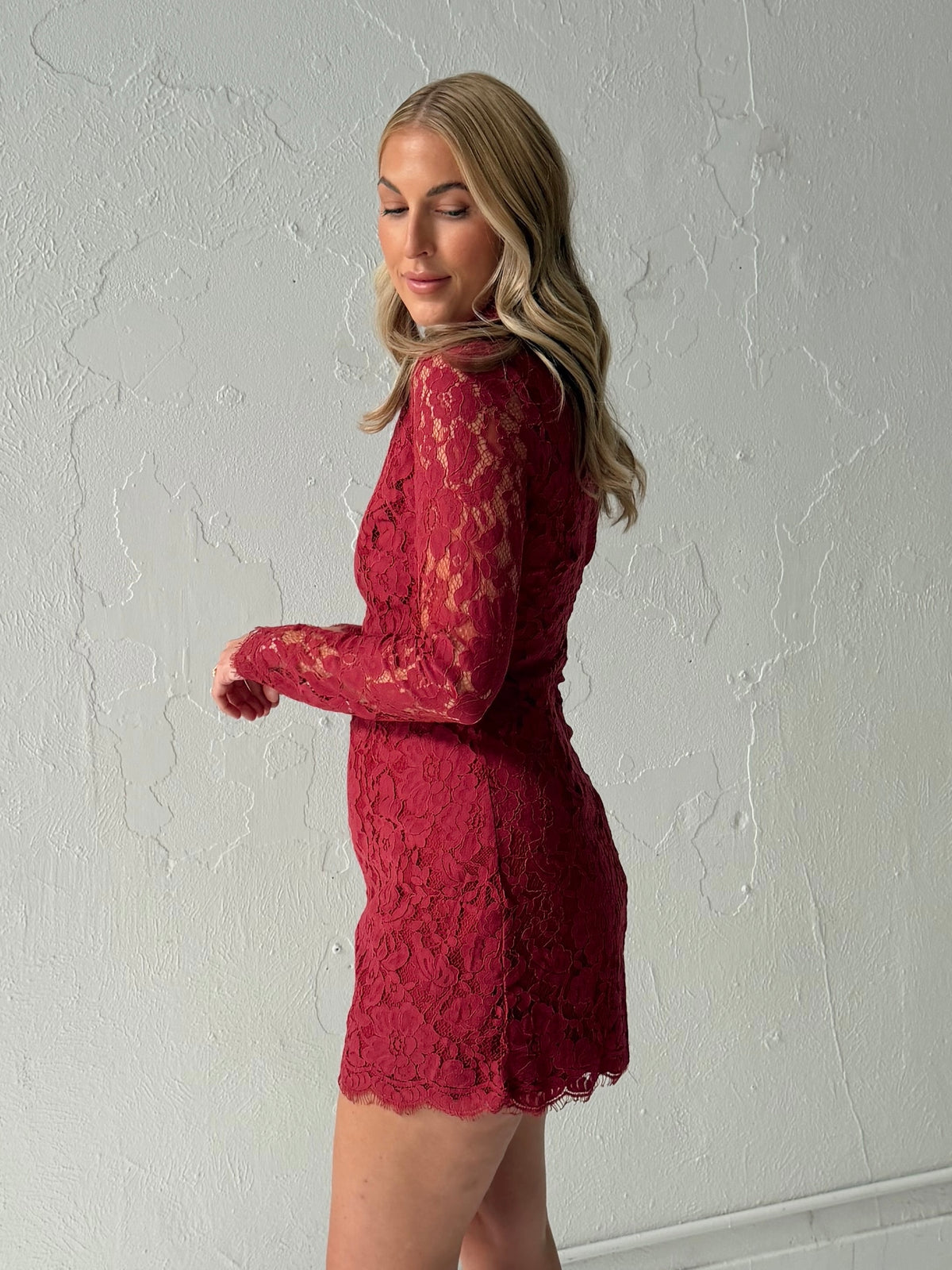 Juliette Floral Lace Mini Dress - Burgundy