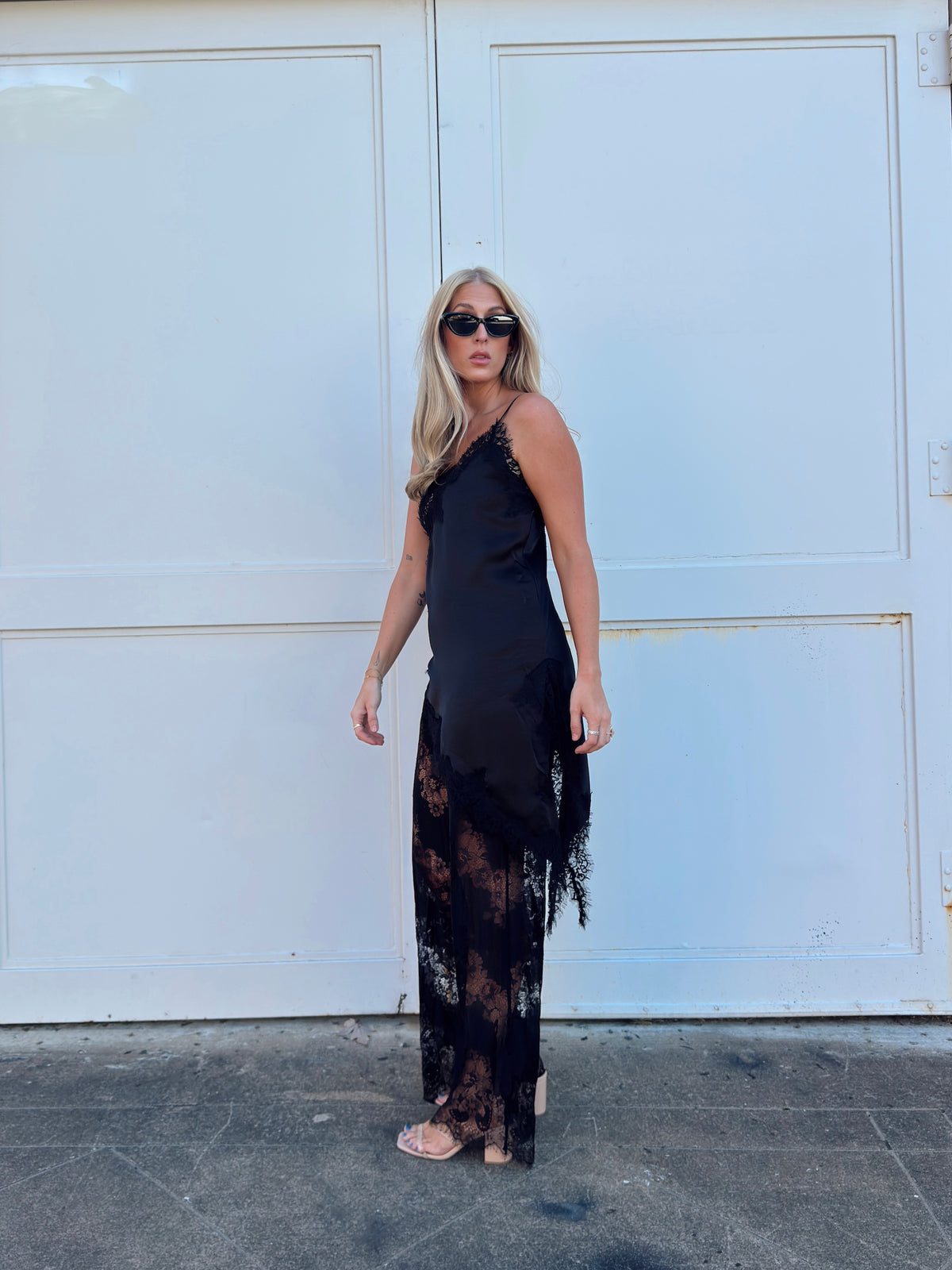 Maia Satin Lace Trim Set - Black
