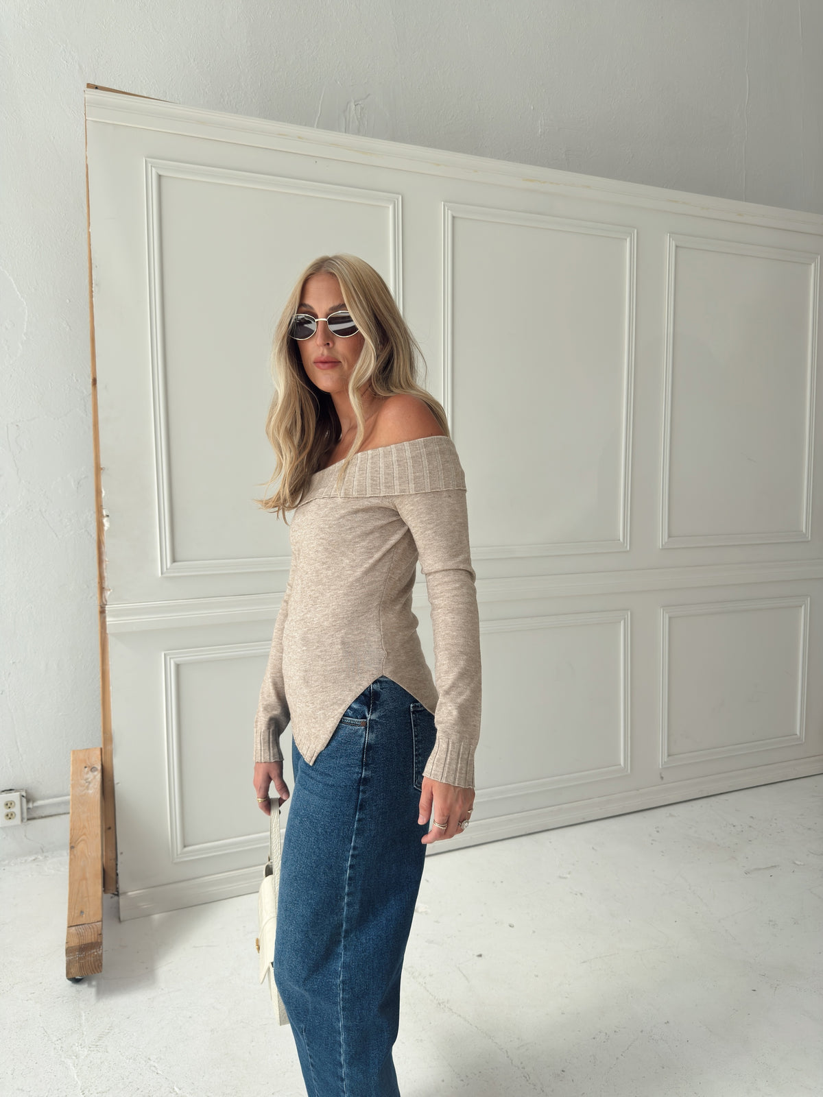 Charlotte Foldover Knit Sweater - Oatmeal