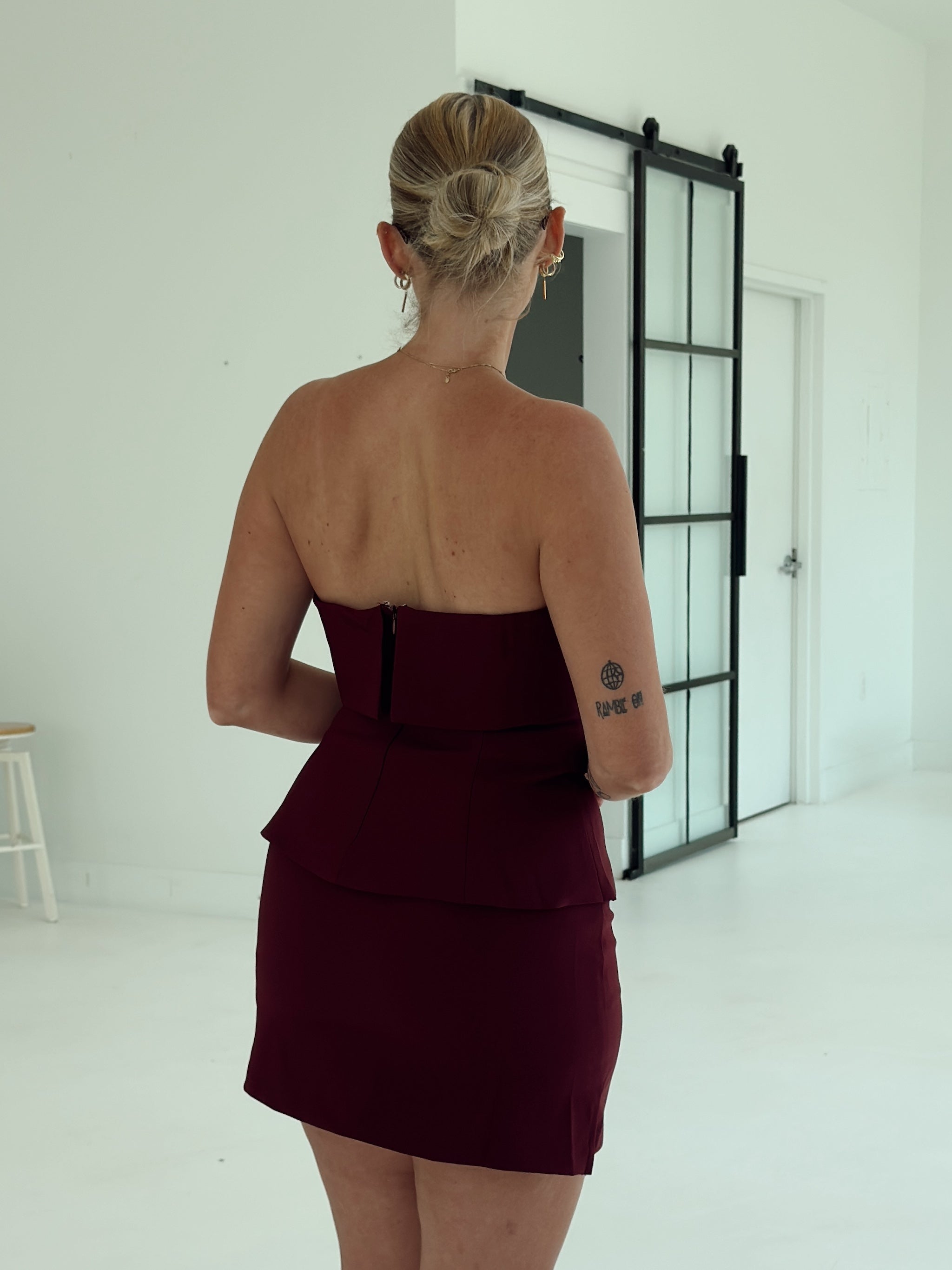 Crepe High Waist Mini Skort - Maroon