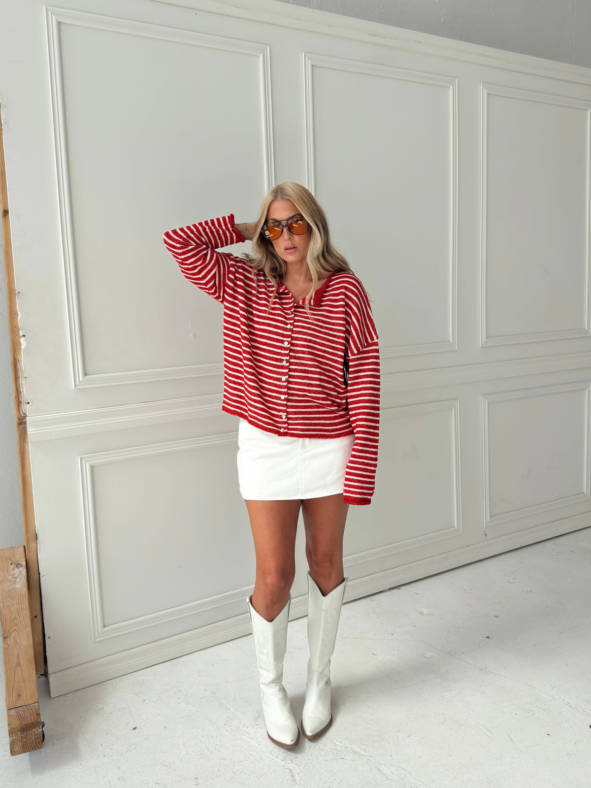 Brynn Striped Cardigan - Red