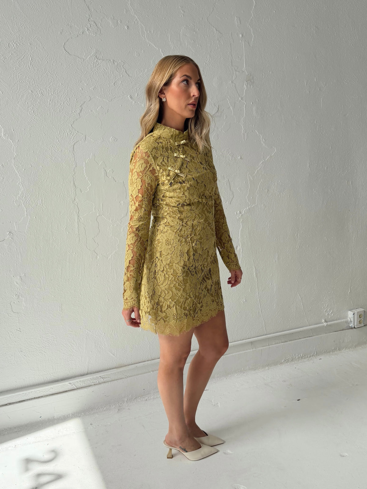 Juliette Floral Lace Mini Dress - Olive