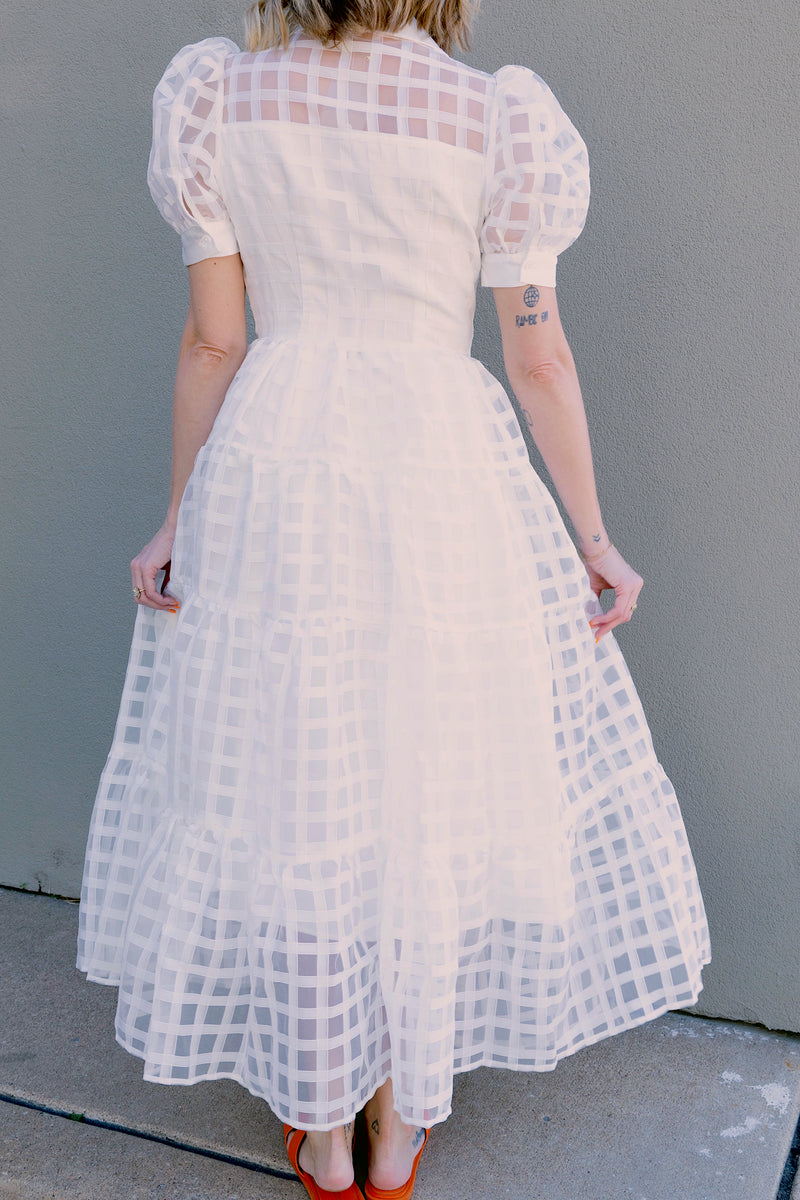 English Factory White Gridded Organza Tiered Maxi Dress