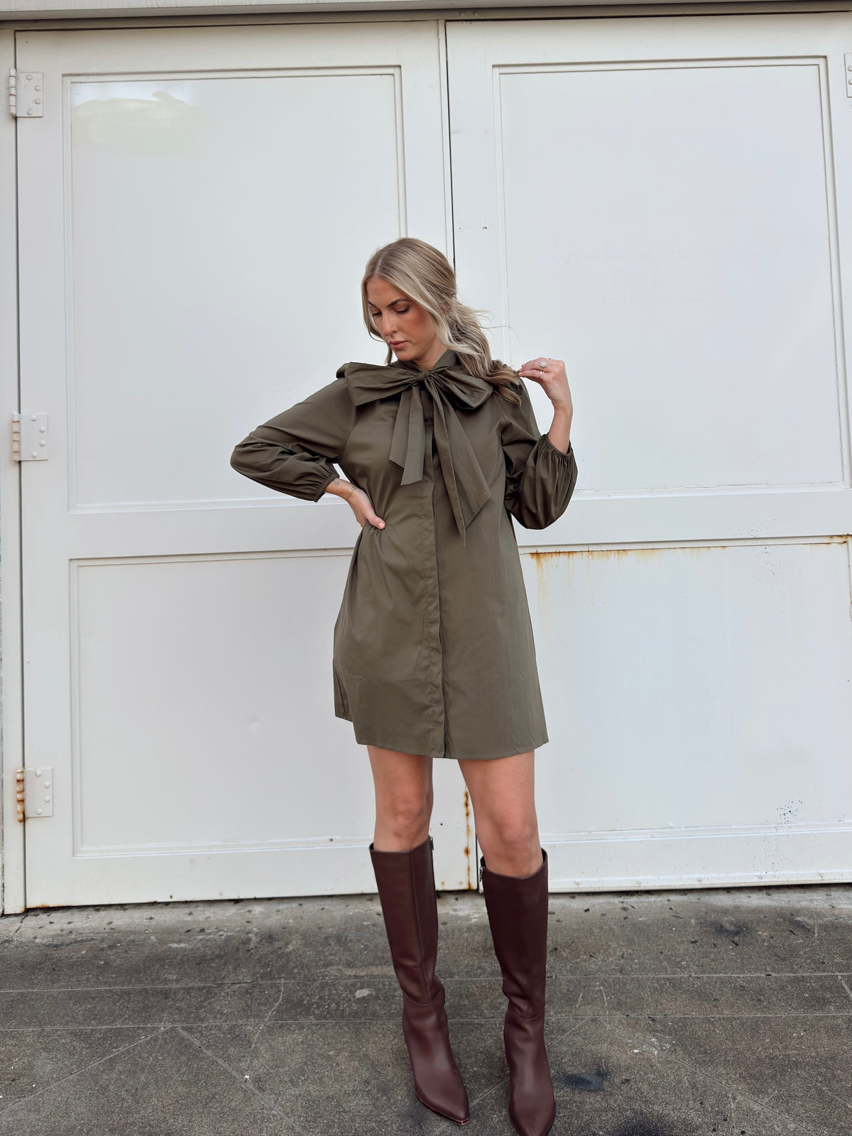 Thelma Olive Tie Neck Dress