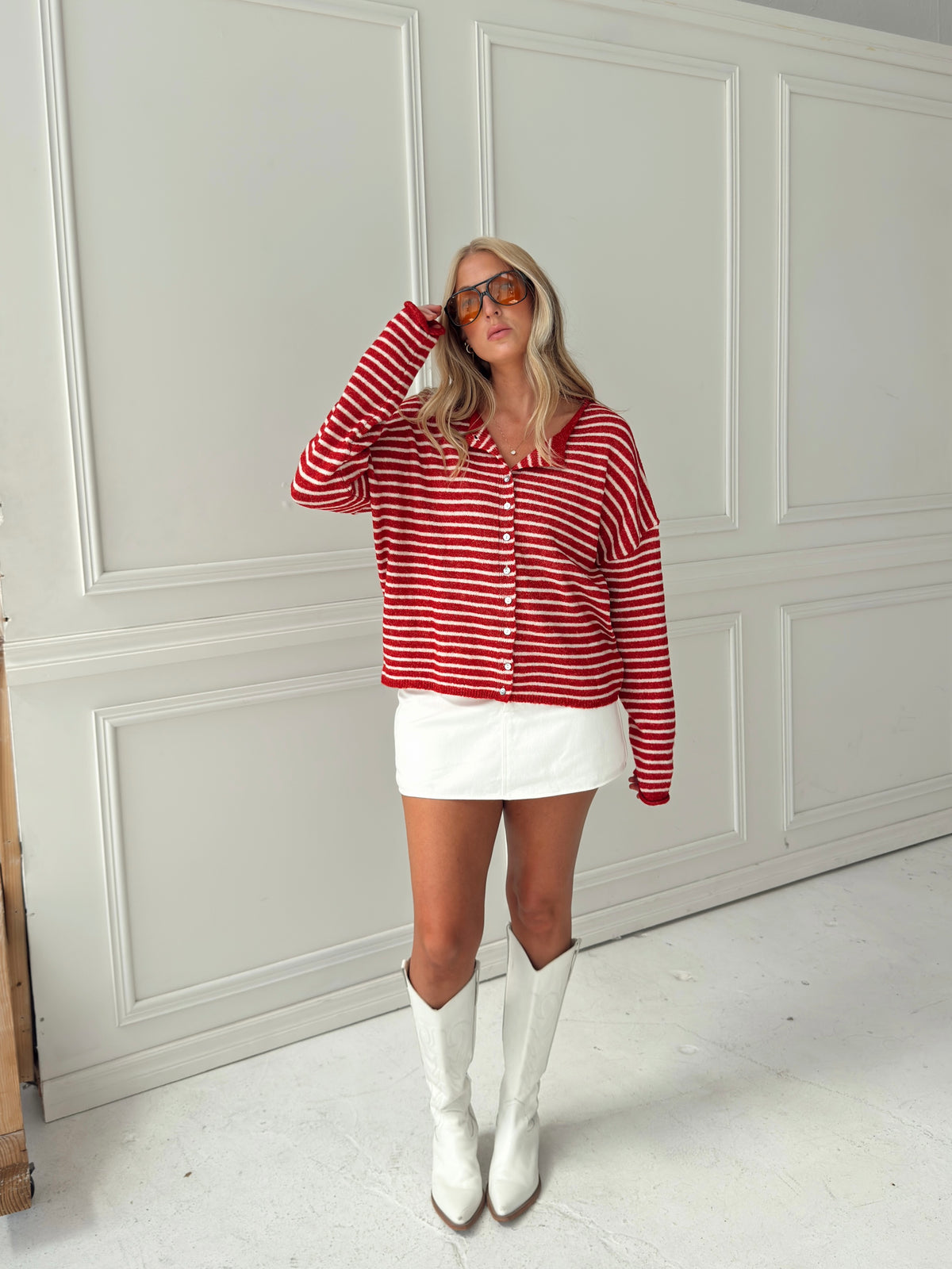 Brynn Striped Cardigan - Red
