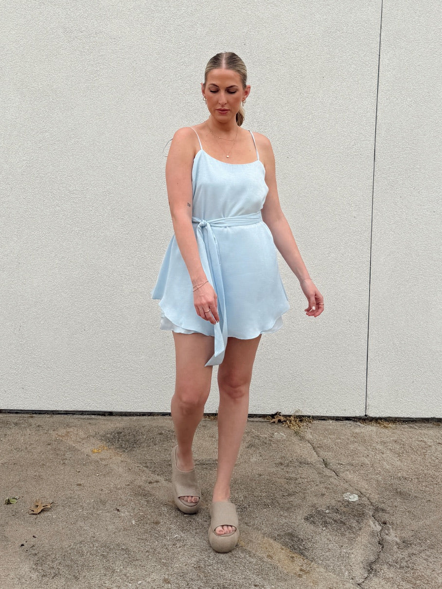 Endless Rose Spaghetti Tie Belted Romper Dress