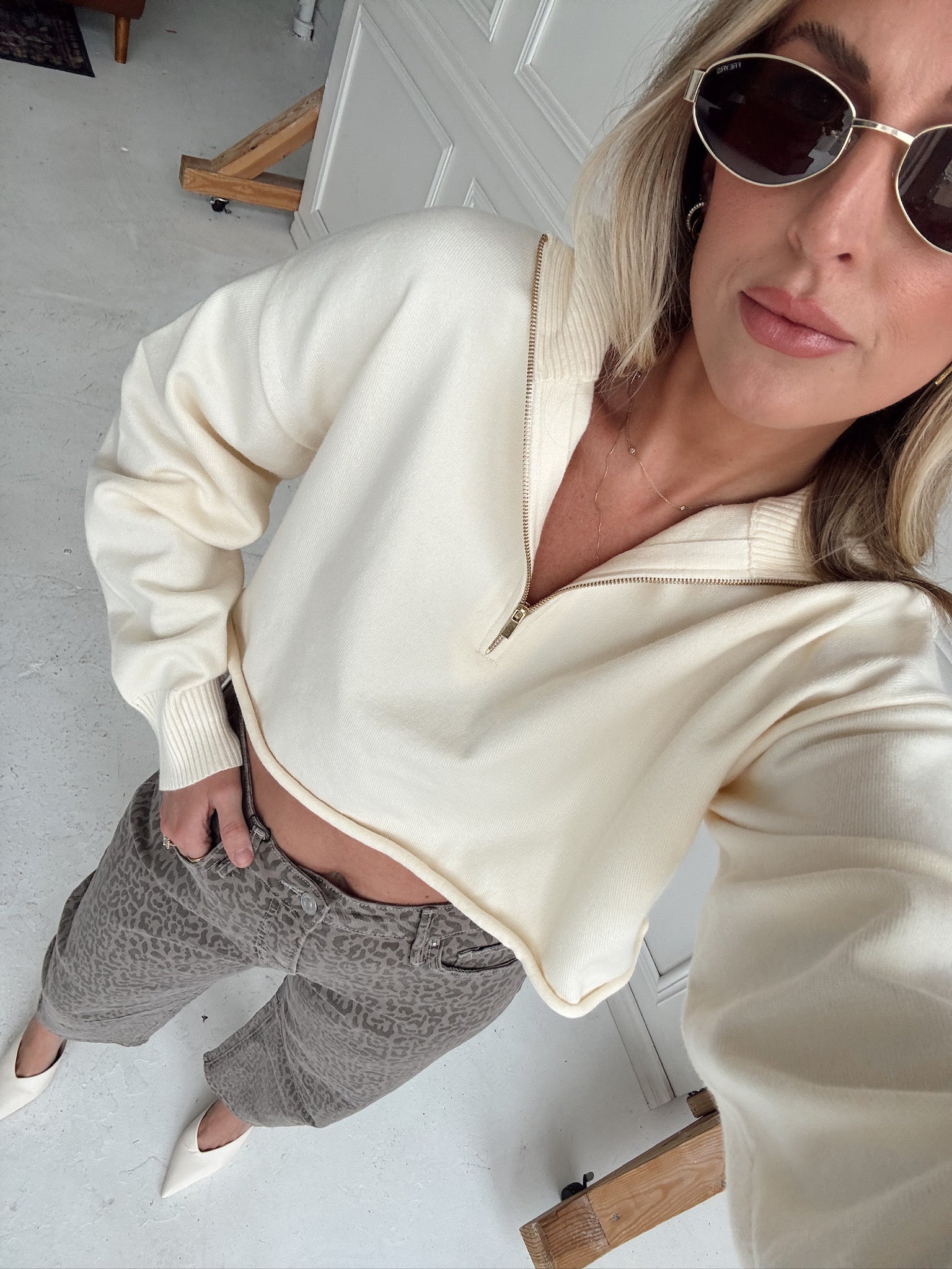Caitlyn Knit Half-Zip Sweater - Cream