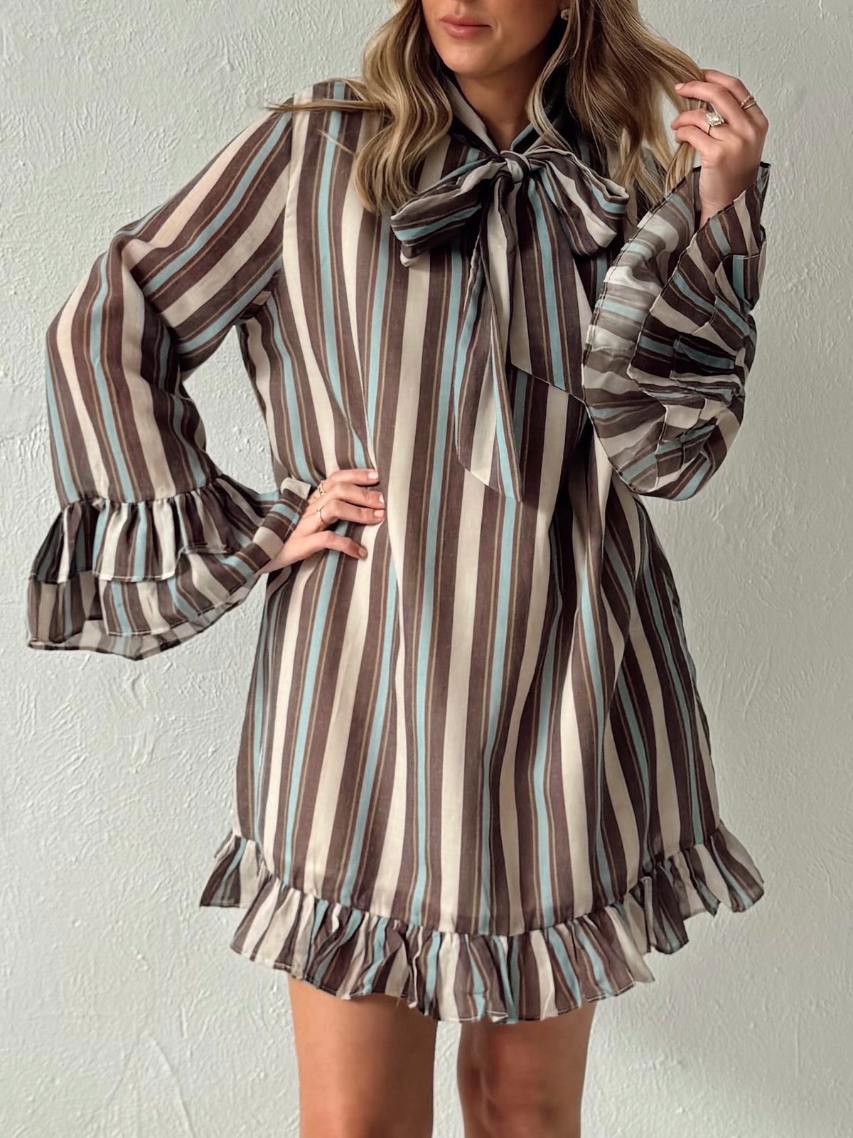 Junie Stripe Ruffle Hem Mini Dress