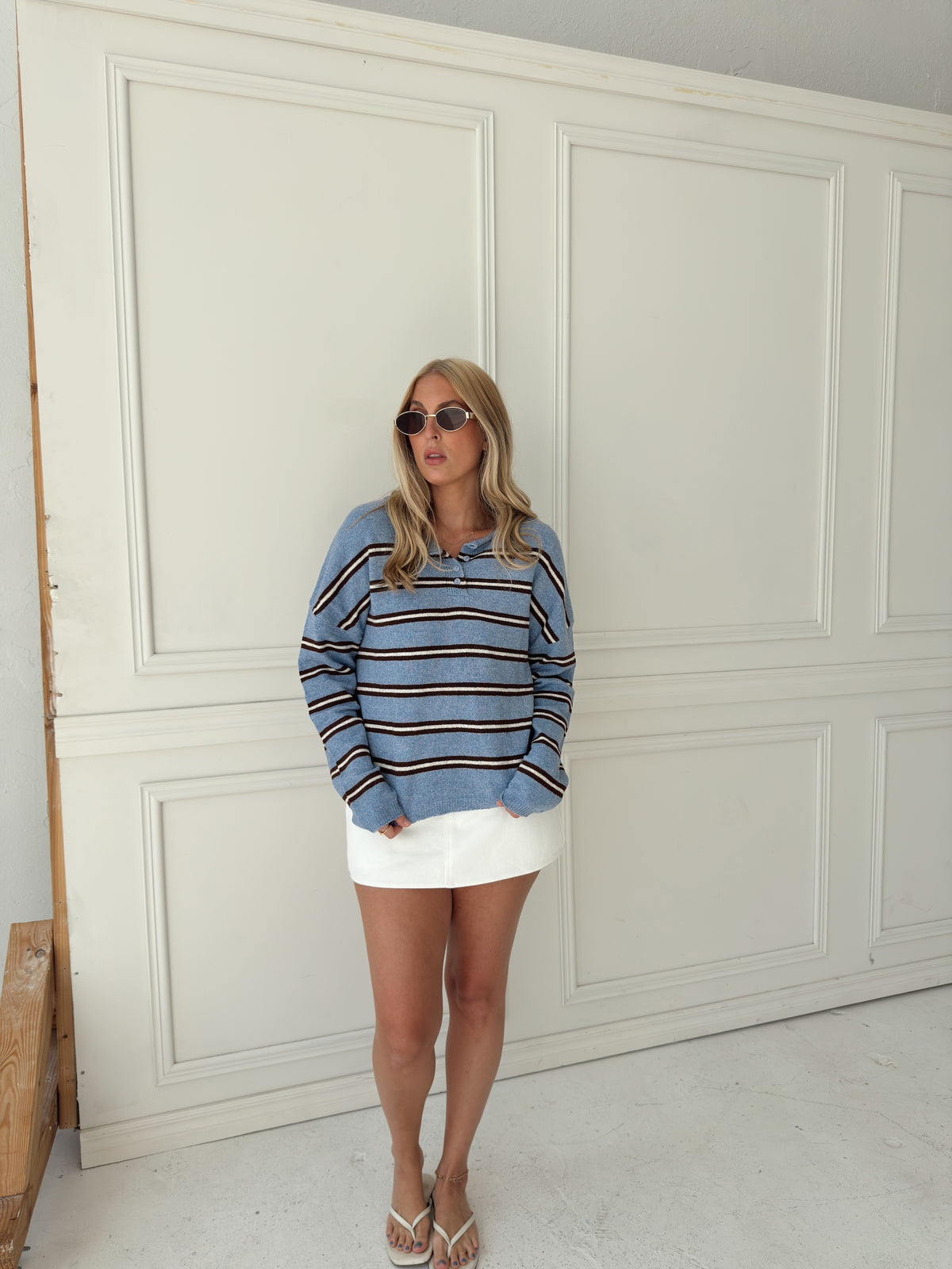 Caroline Cozy Stripe Knit Sweater - Blue